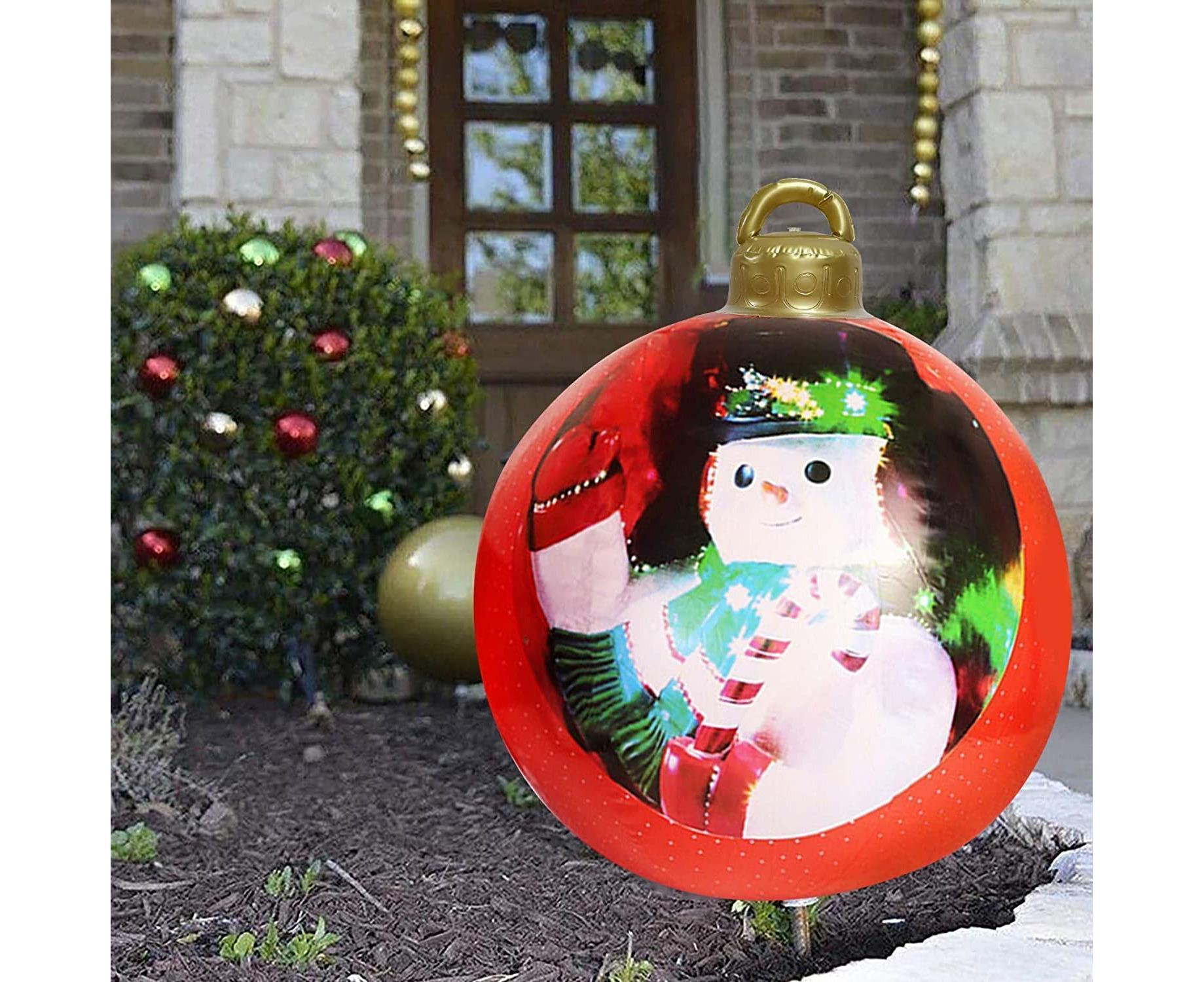 60cm Giant Inflatable Christmas Ball, PVC Decoration Ball for Outdoor, Holiday, Patio, Porch (Red Stripes)
