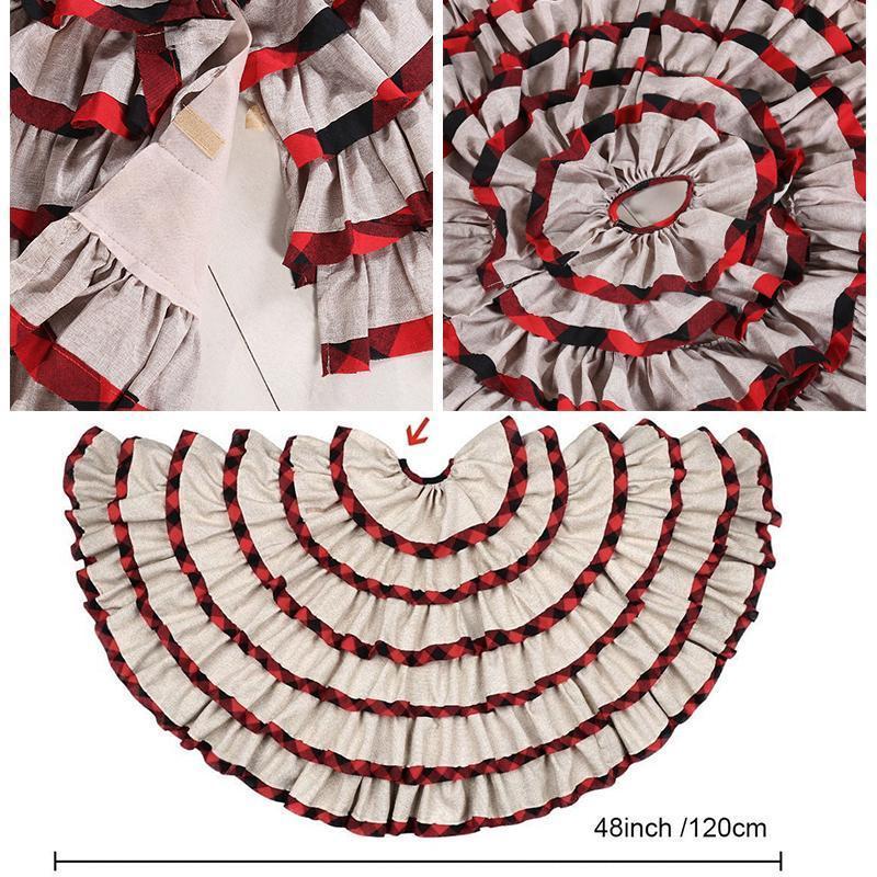 Plaid Christmas Tree Skirt 48 Inch, 6 Layers Red and Black Ruffled Christmas Tree Skirt