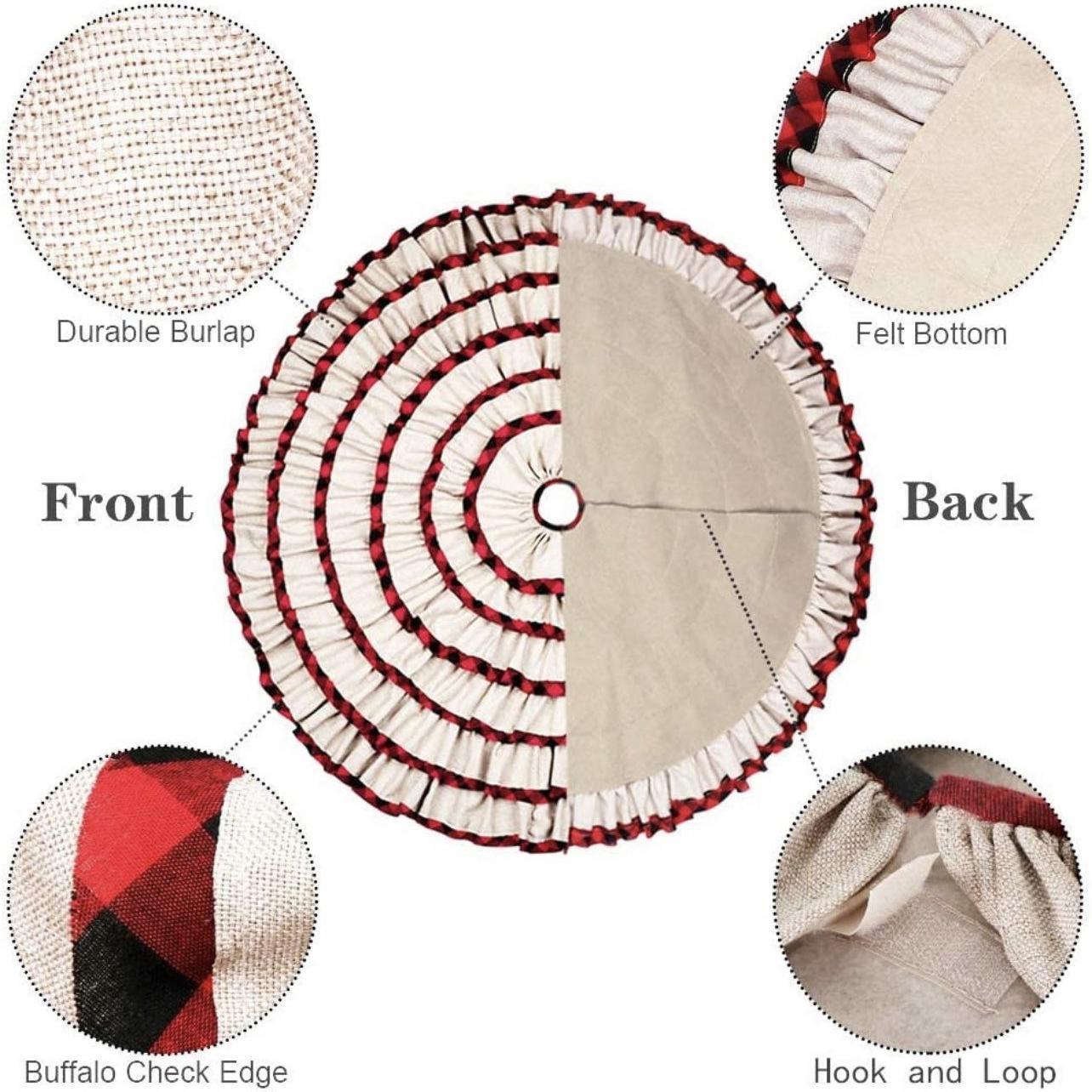Plaid Christmas Tree Skirt 48 Inch, 6 Layers Red and Black Ruffled Christmas Tree Skirt