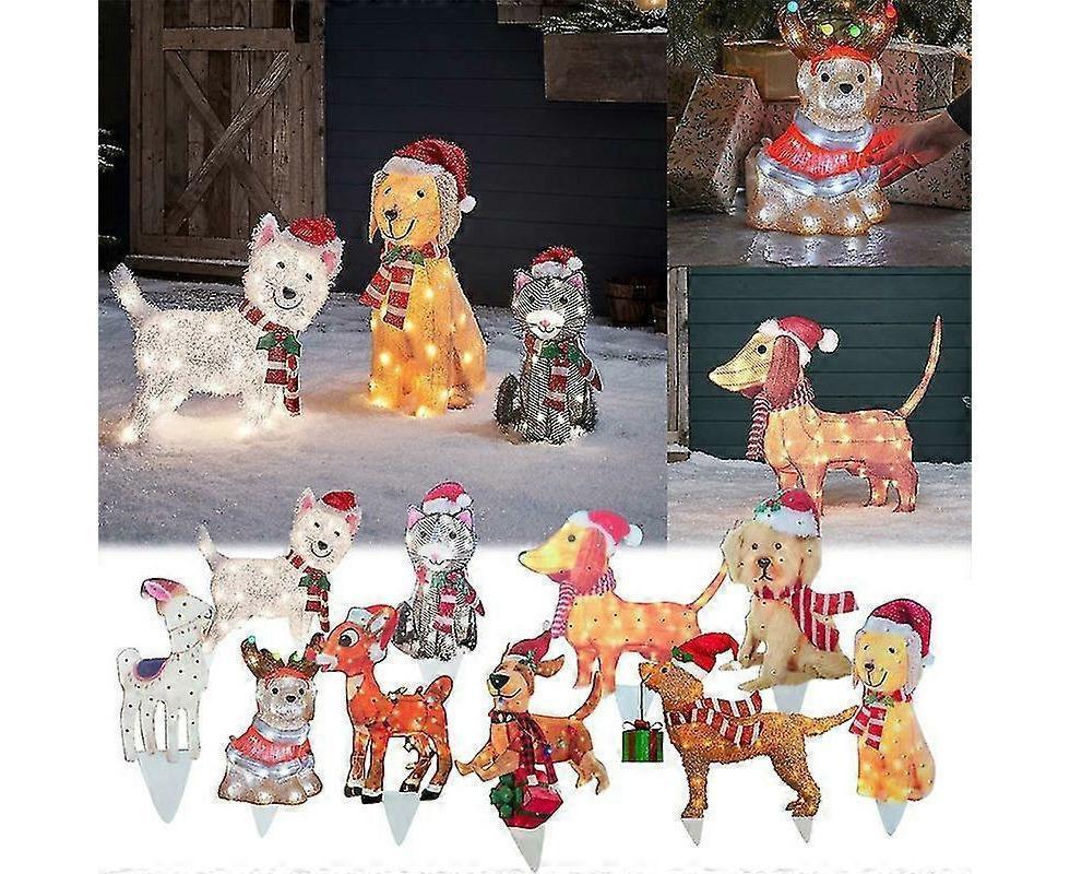 2D Christmas Dog With Led Lights Yard Decoration With Acrylic Garden Stake