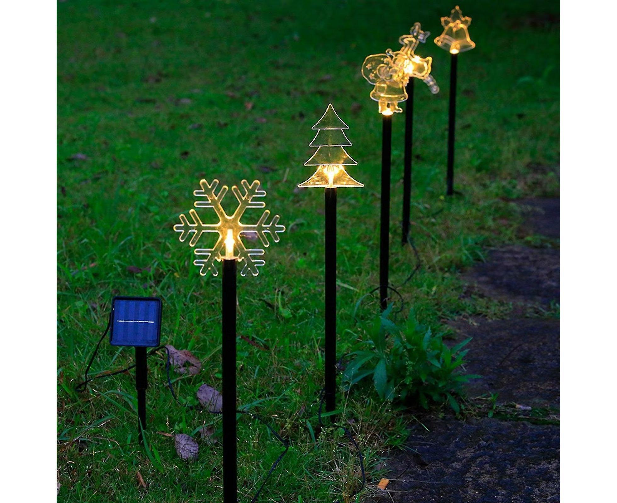 Christmas Garden Stake Lights 5x Solar Snowflake Star Christmas Tree Led Xmas Light Pathway Outdoor Christmas Combination