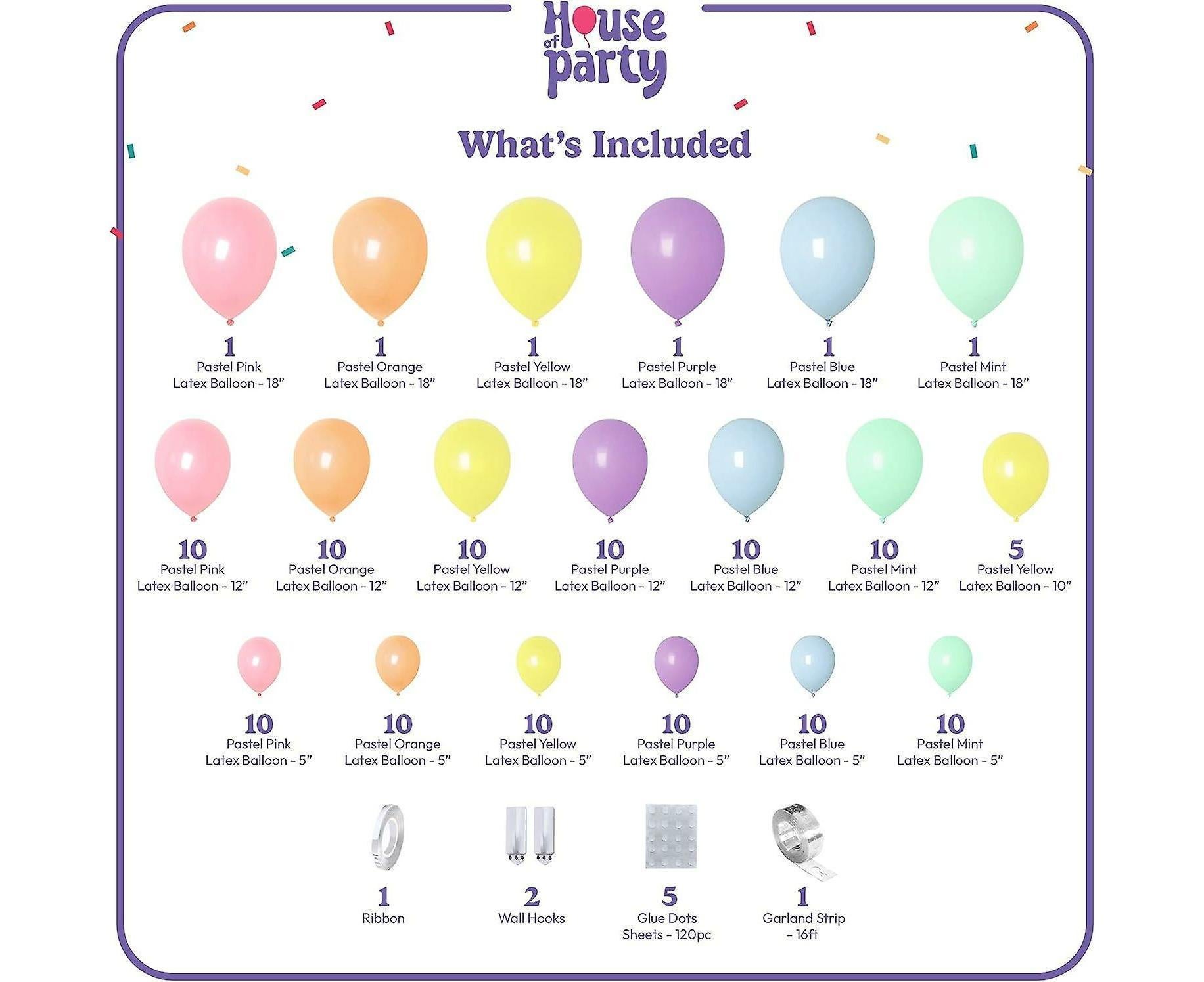 Pastel Rainbow Balloon Arch Kit - 140pcs Assorted Color Balloon Garland, Colorful Fiesta, Carnival