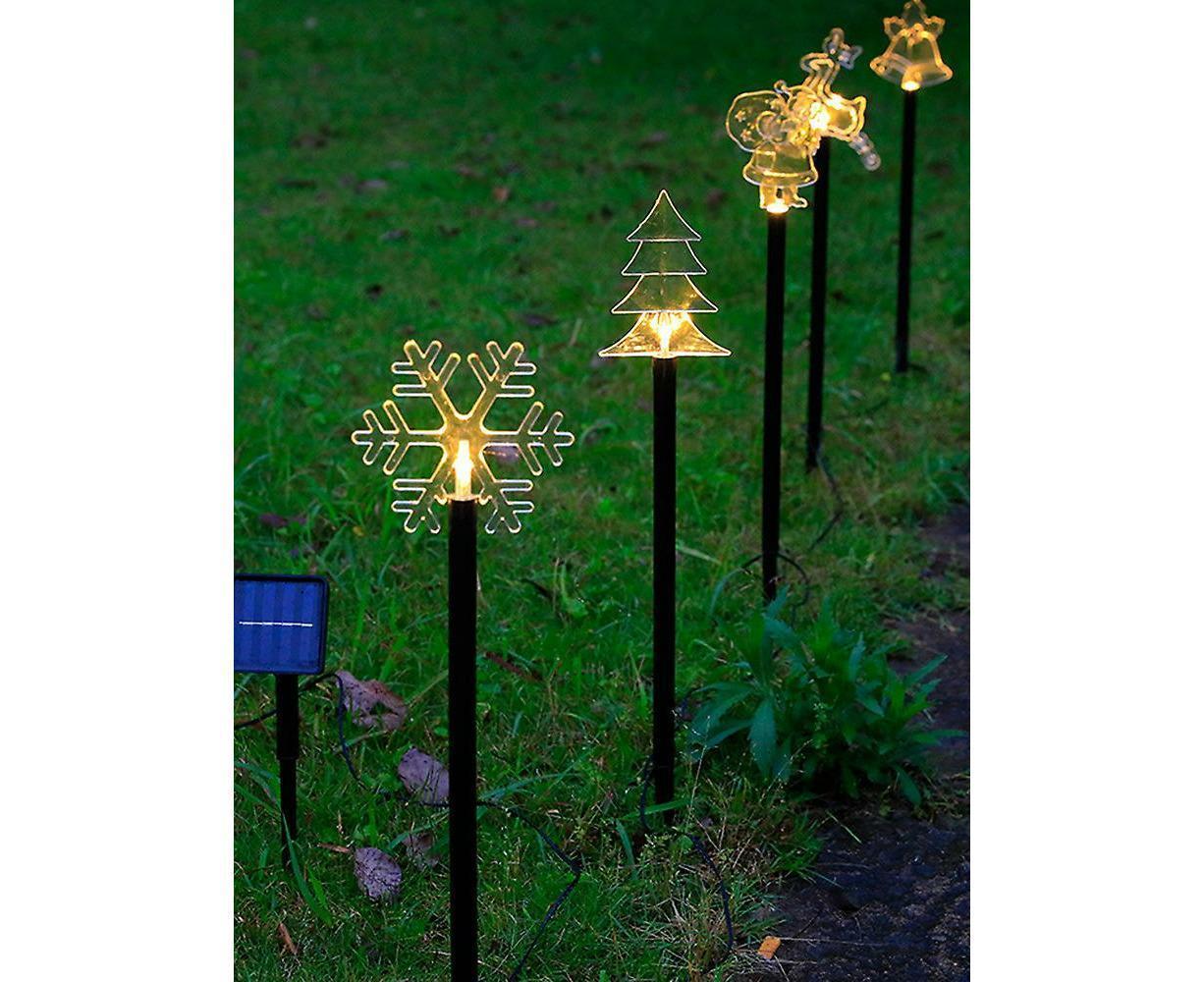 Solar Christmas Garden Stake Lights, 5-point Star, Snowflake, Tree Bell, Reindeer LED Outdoor Decorative Lights