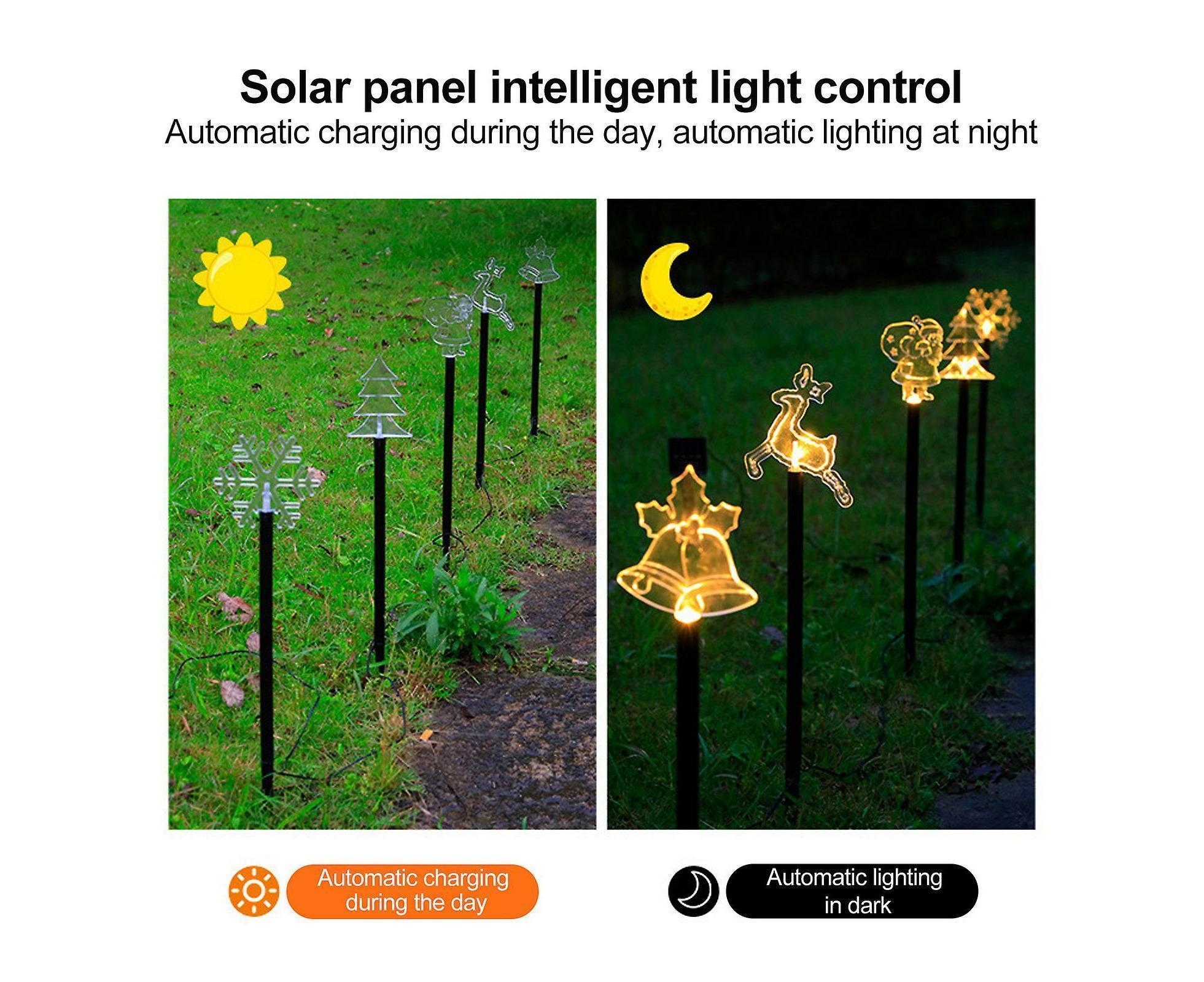 Solar Christmas Garden Stake Lights, 5-point Star, Snowflake, Tree Bell, Reindeer LED Outdoor Decorative Lights