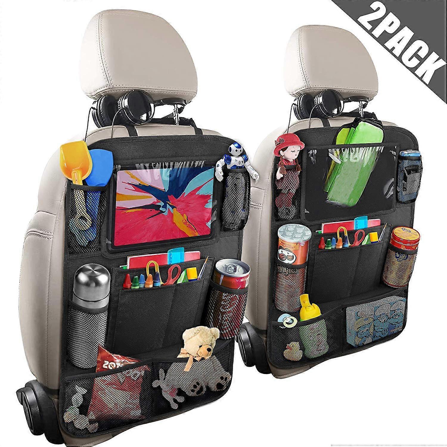 Car Back Organizer with Touch Screen Tablet Holder + 9 Storage Pockets Kick Mats Back Protectors Great Travel Accessories