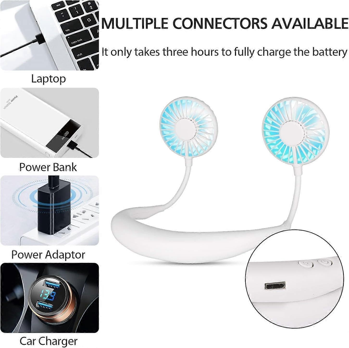 Hanging Neck Aromatherapy Fan Portable 3000mAh Battery Rechargeable Mini USB Personal Fan-White