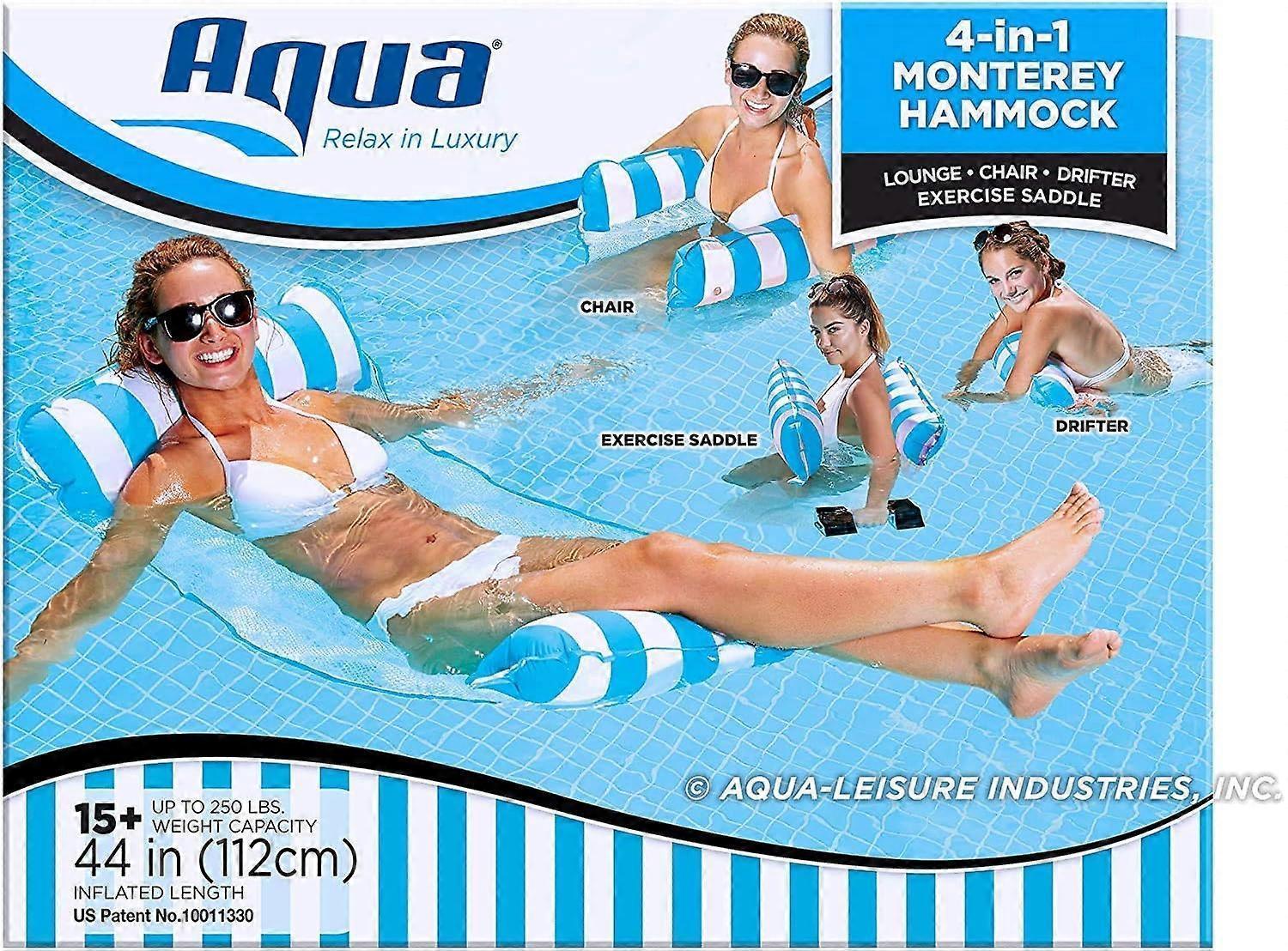 Inflatable floating bed, water hammock 4-in-1 lounge chair pool lounge air mattress pool-blue, 130*68 cm