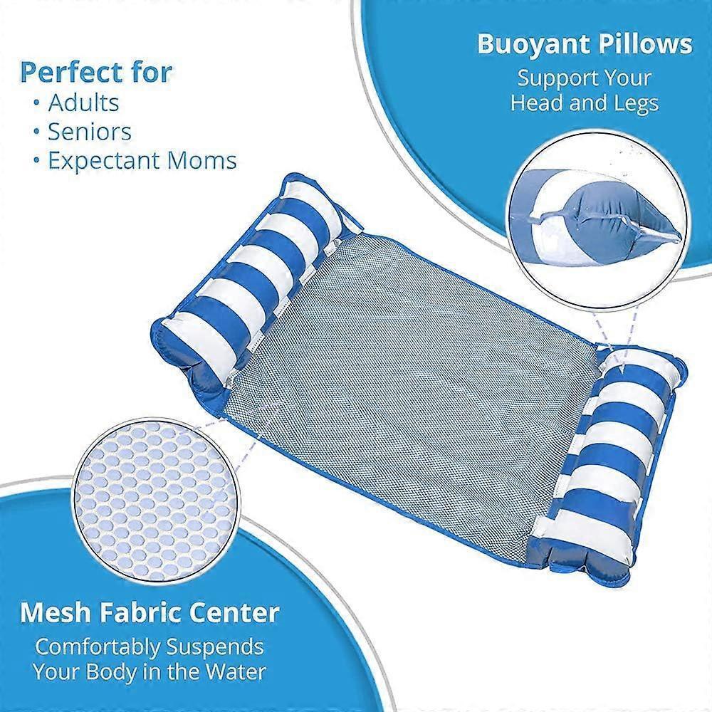 Inflatable floating bed, water hammock 4-in-1 lounge chair pool lounge air mattress pool-blue, 130*68 cm