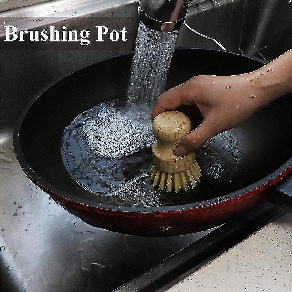 Bamboo Dish Scrub Brush Soap Dish Kitchen Wooden Dish Scrubber Cleaning Brush For Washing Dish Cast Iron Pan Pot