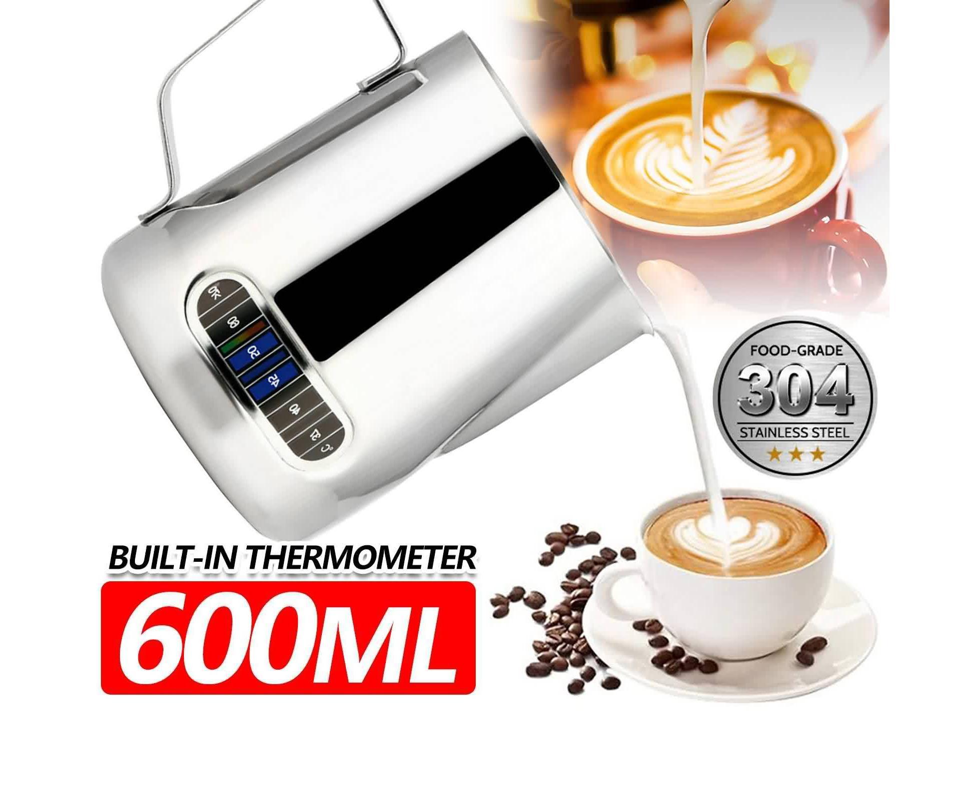 600ml Milk Frothing Thermometer Espresso Coffee Pitcher Stainless Steel Jug