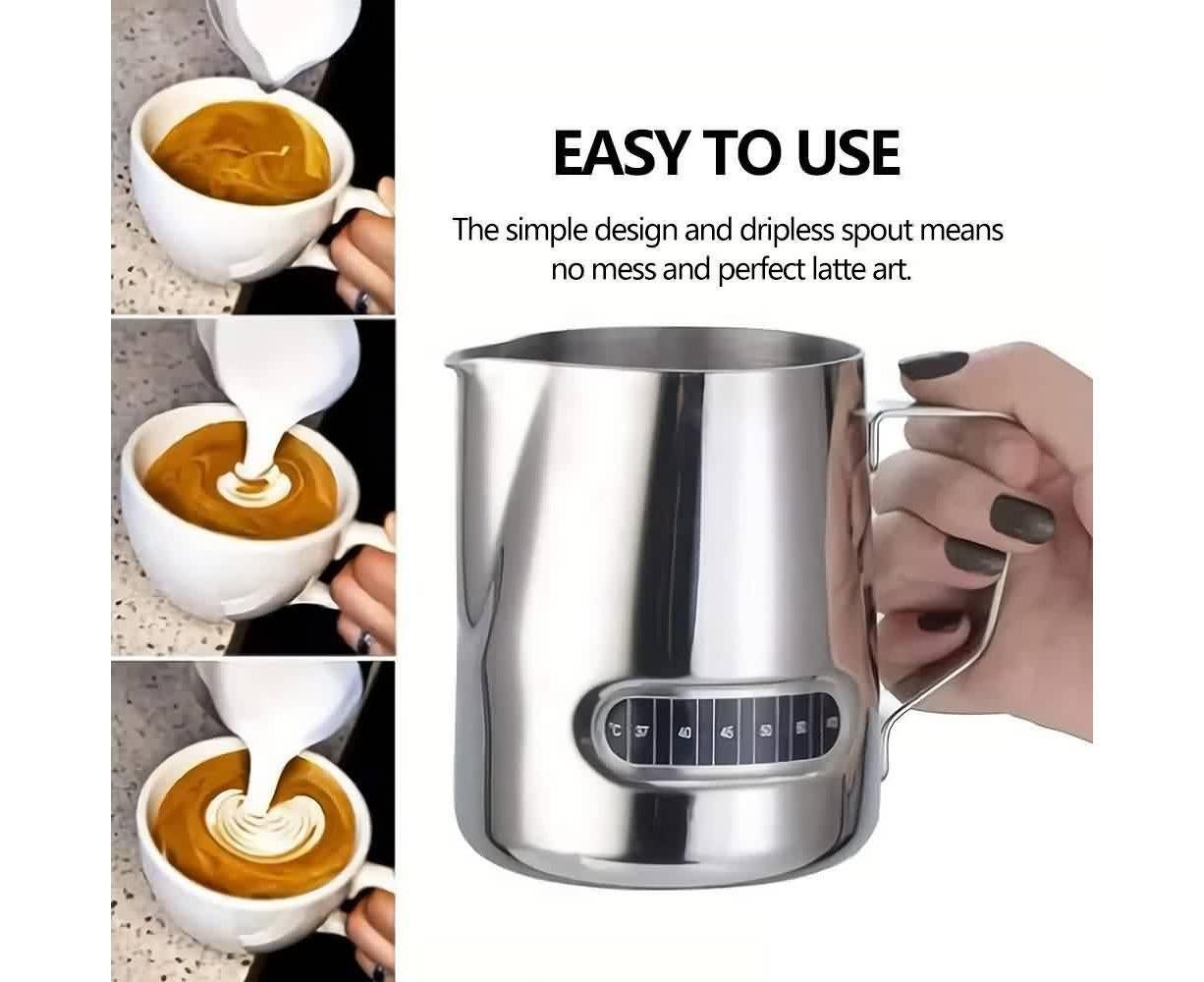 600ml Milk Frothing Thermometer Espresso Coffee Pitcher Stainless Steel Jug