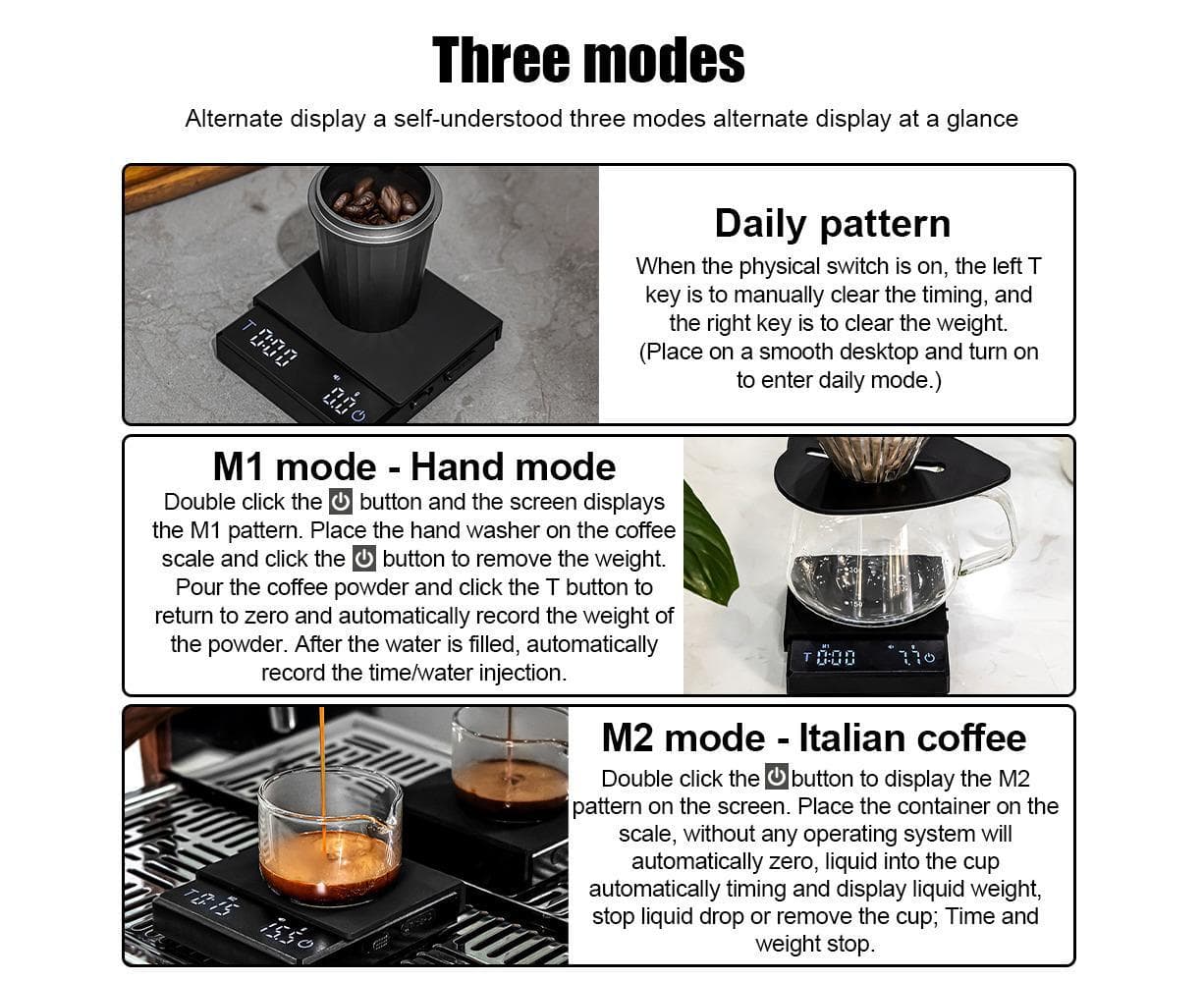 Mini Coffee Scale with Timer 2kg 0.1g Accurate Type-C Rechargeable Portable Digital Scale for Espresso and Pour Over Coffee