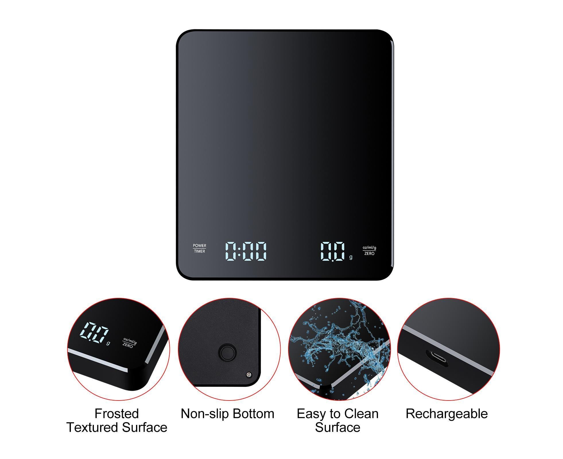 3kg/0.1g Digital Coffee Scale with Timer LED Screen Espresso Scales Rechargeable Electronic Kitchen Scale oz/ml/g High Precision Measuring