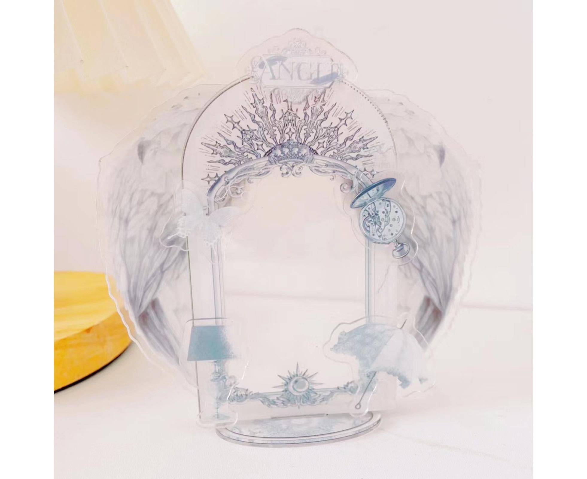 Acrylic Photo Frame Creative Devil Wings Replaceable Album Postcard DIY Storing Desktop Display White/Black 3 Inch Picture Holder Ornament Birthday Gift - White