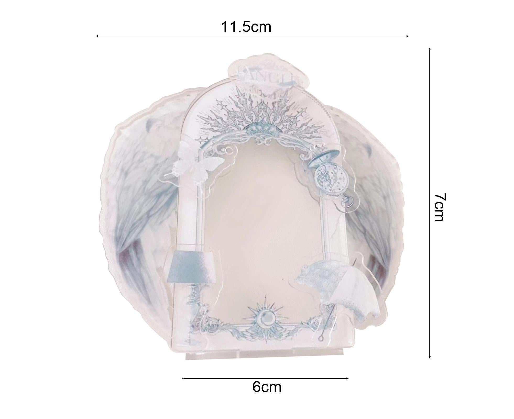 Acrylic Photo Frame Creative Devil Wings Replaceable Album Postcard DIY Storing Desktop Display White/Black 3 Inch Picture Holder Ornament Birthday Gift - White