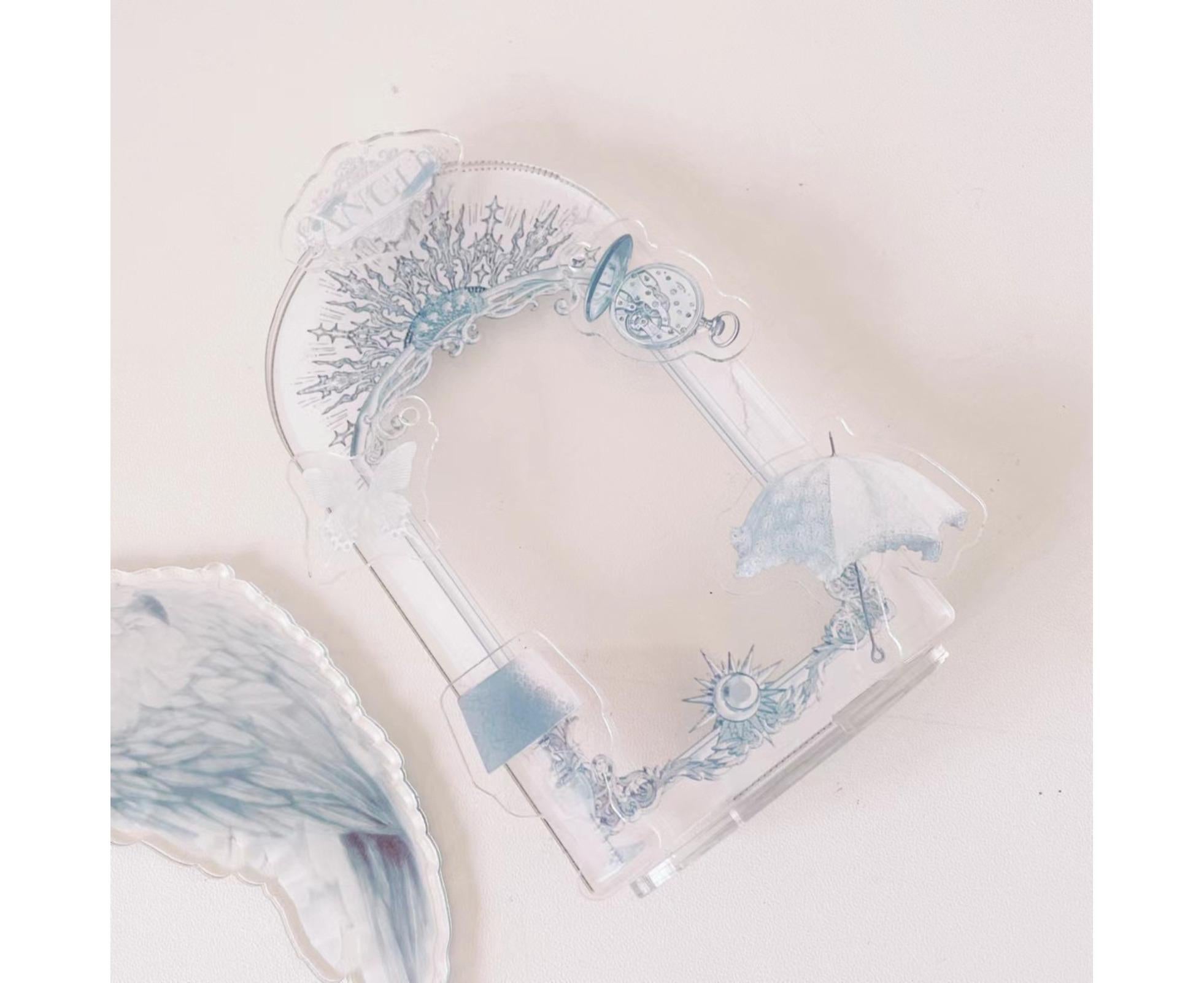 Acrylic Photo Frame Creative Devil Wings Replaceable Album Postcard DIY Storing Desktop Display White/Black 3 Inch Picture Holder Ornament Birthday Gift - White