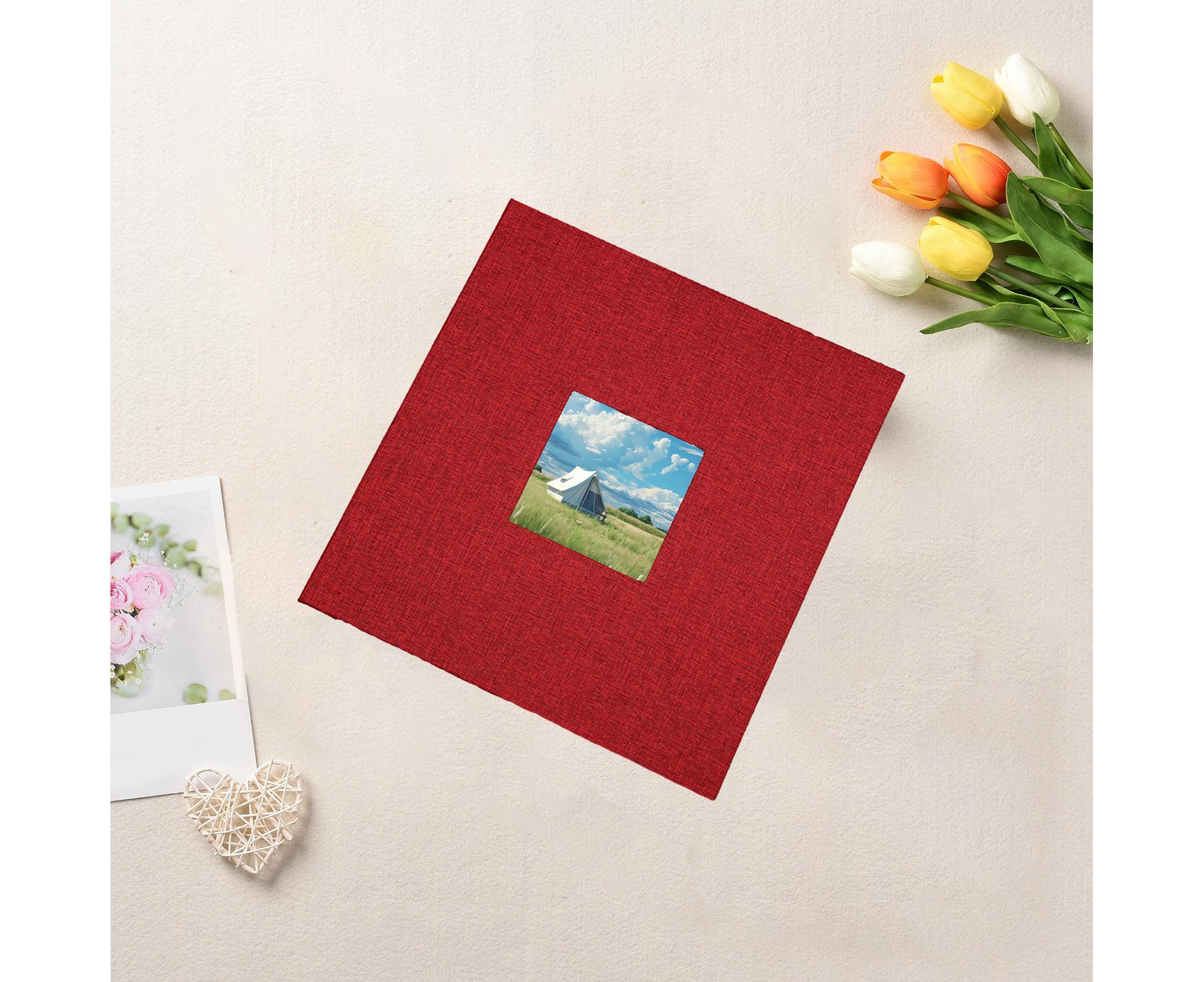 Photo Album 40 Pages Linen Cover Hardcover Reusable Sticky Stamp Collection Book Family Photos Storage Memory Book Scrapbook with Box - Red