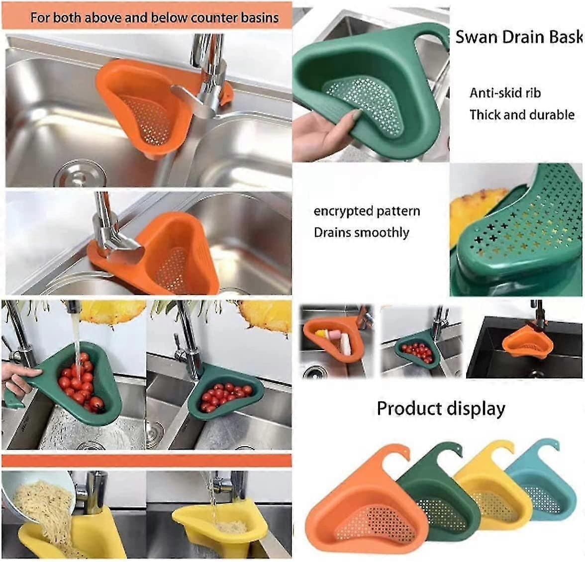 Multifunctional Kitchen Sink Strainer Basket Triangle Filter Yellow