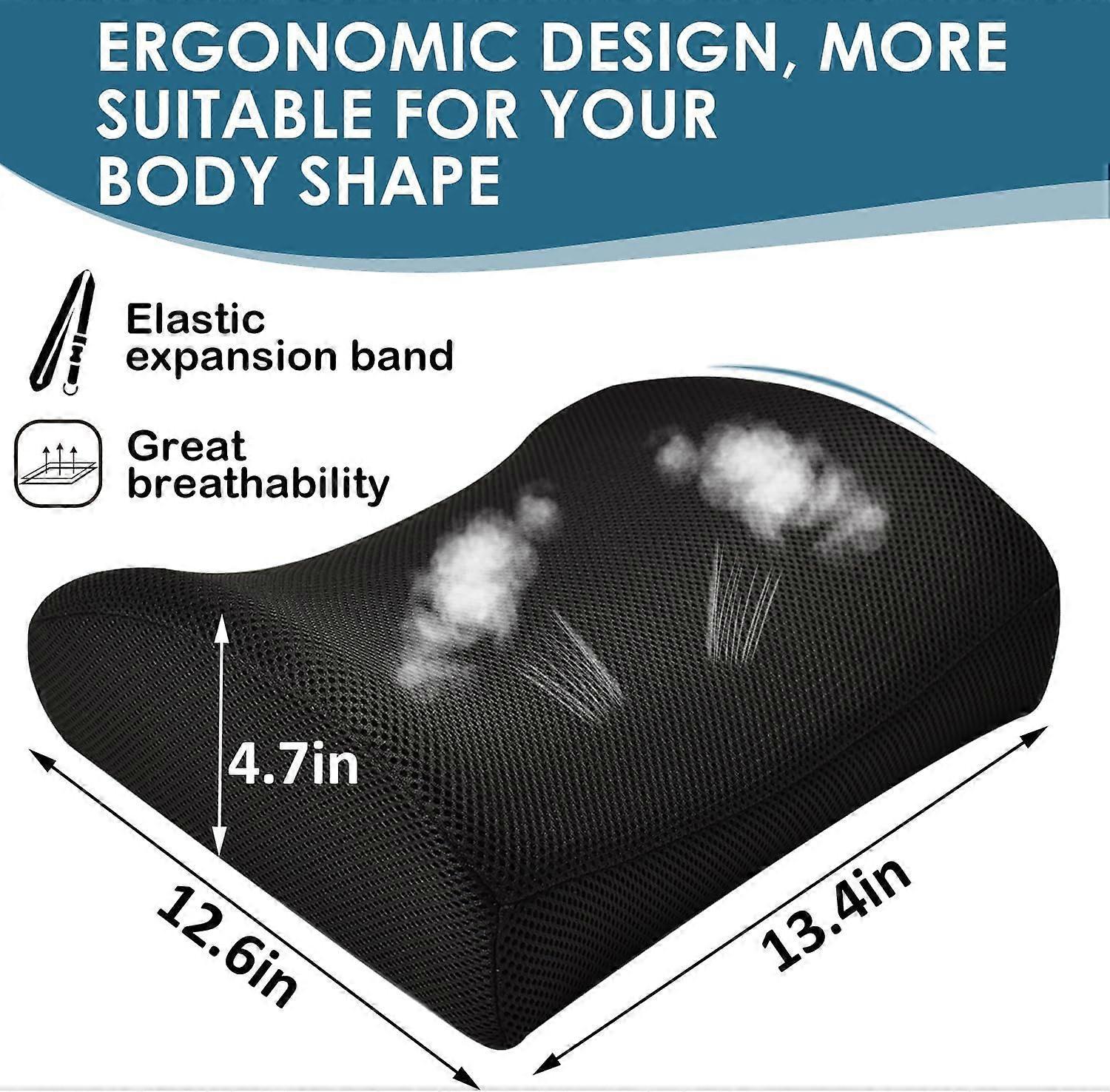Memory Foam Lumbar Cushion Posture Corrector Vehicle Seat Home Office Chair (Black)