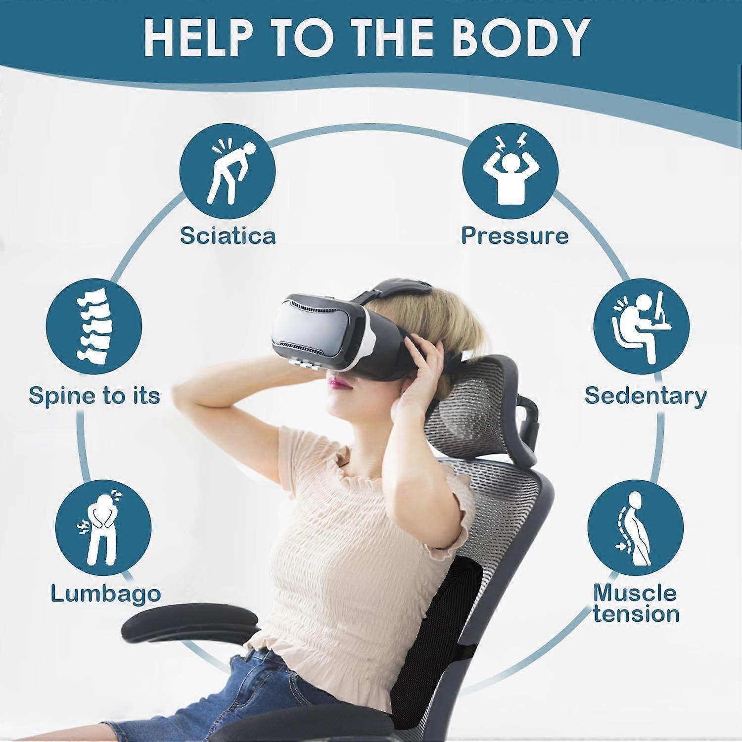 Memory Foam Lumbar Cushion Posture Corrector Vehicle Seat Home Office Chair (Black)