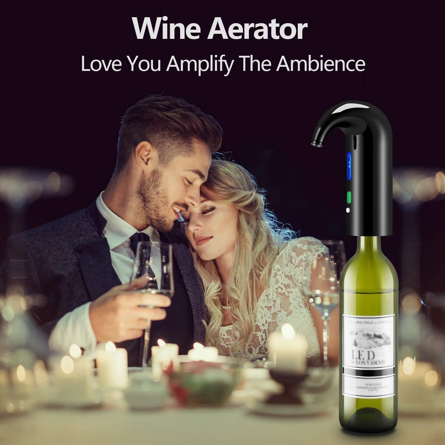 Wine Aerator Electric Wine Decanter One Touch Red - White Wine Accessories Aeration Work with Wine Opener for Beginner Enthusiast - Spout Pourer - Wine Preserver - Black