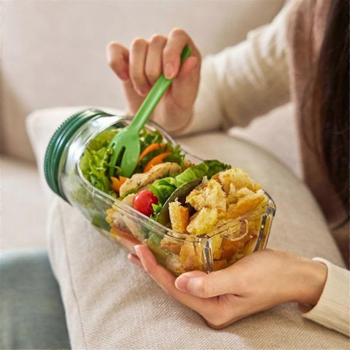 2pcs Salad Jar Set Leakproof Reusable Containers for Meal Prep Wet Dry Separation