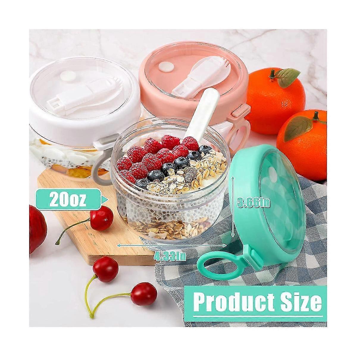 6pcs 20oz Overnight Oats Containers with Lids & Spoons Leakproof Yogurt Salad Jars