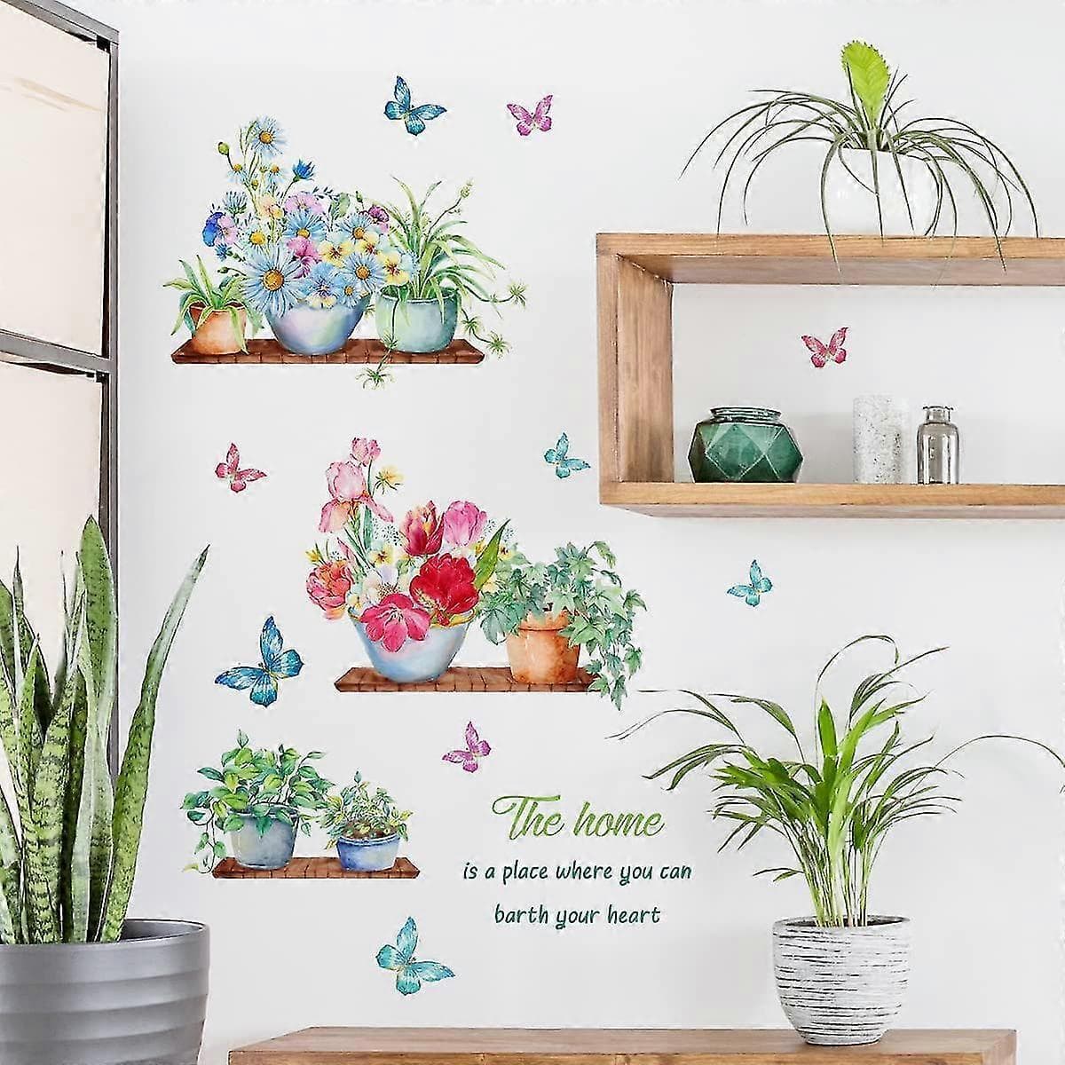 Wall Stickers Green Potted Plants Butterfly Flower 30cm x 90cm