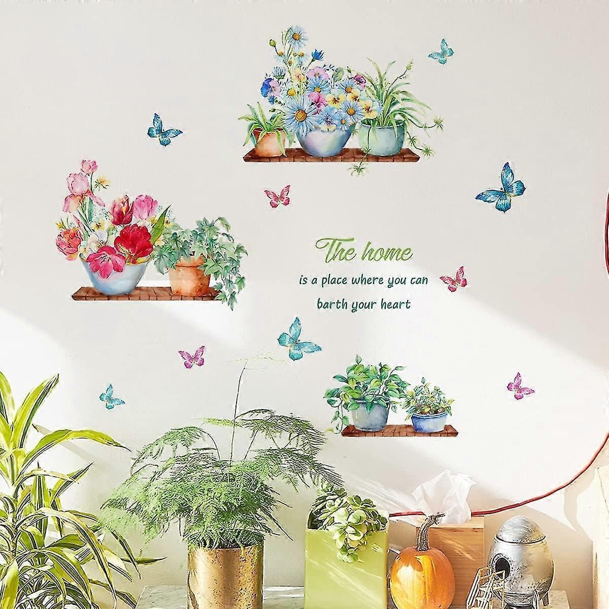 Wall Stickers Green Potted Plants Butterfly Flower 30cm x 90cm