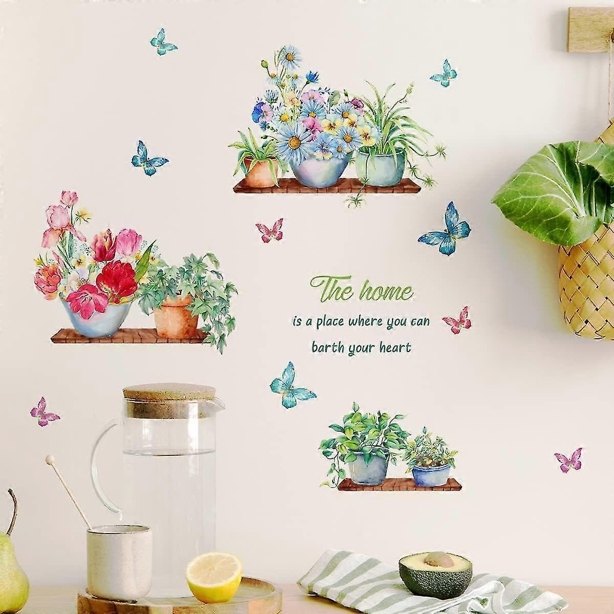 Wall Stickers Green Potted Plants Butterfly Flower 30cm x 90cm