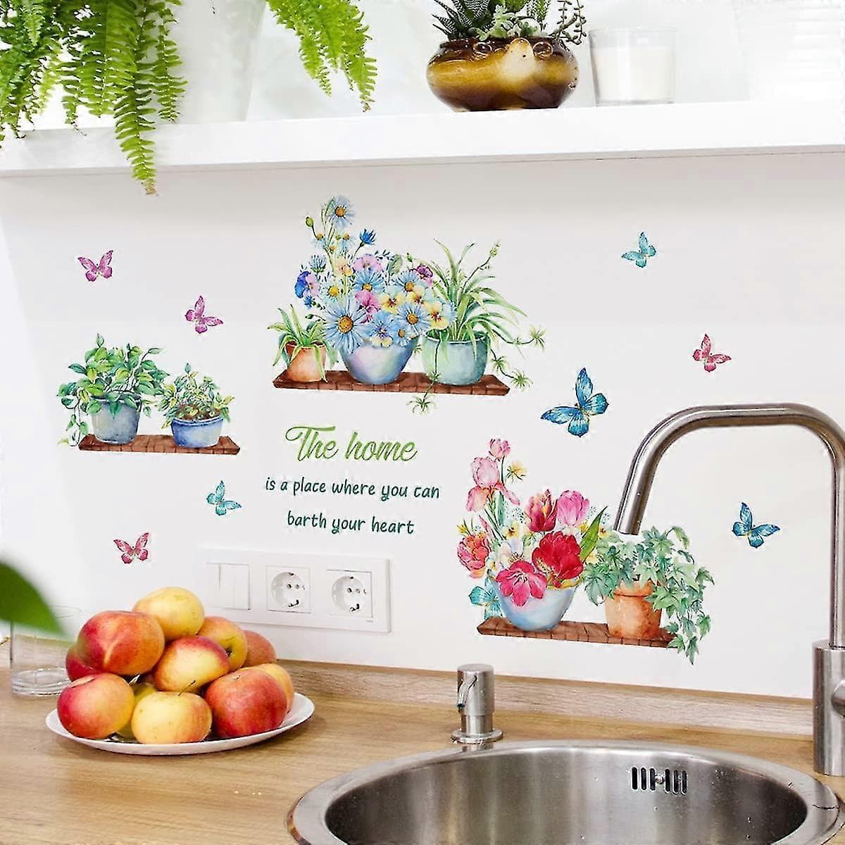 Wall Stickers Green Potted Plants Butterfly Flower 30cm x 90cm
