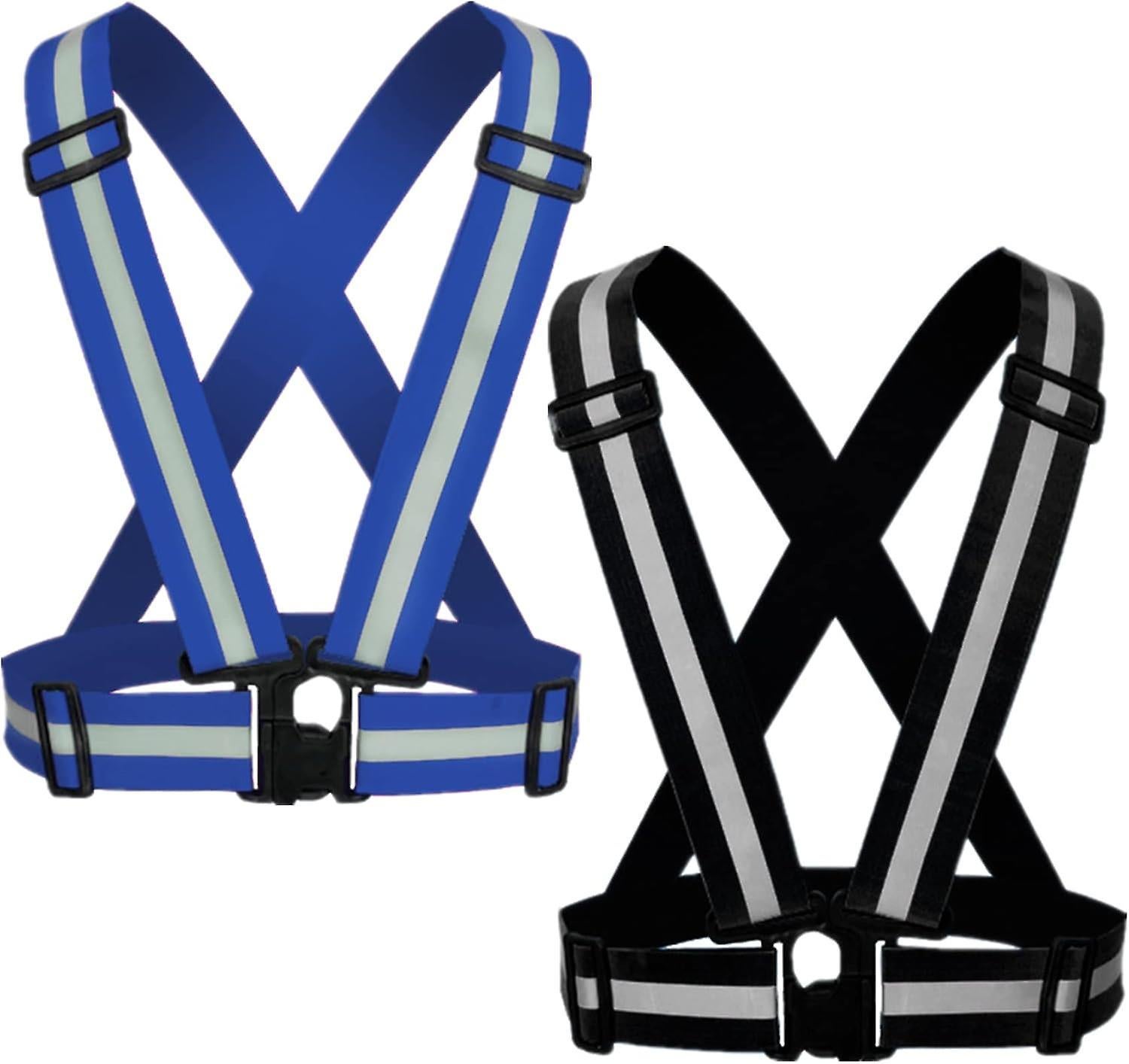 2 Pack Reflective Strap Vest Gear, High Visibility Adjustable Running Gear for Night, Blue+Black