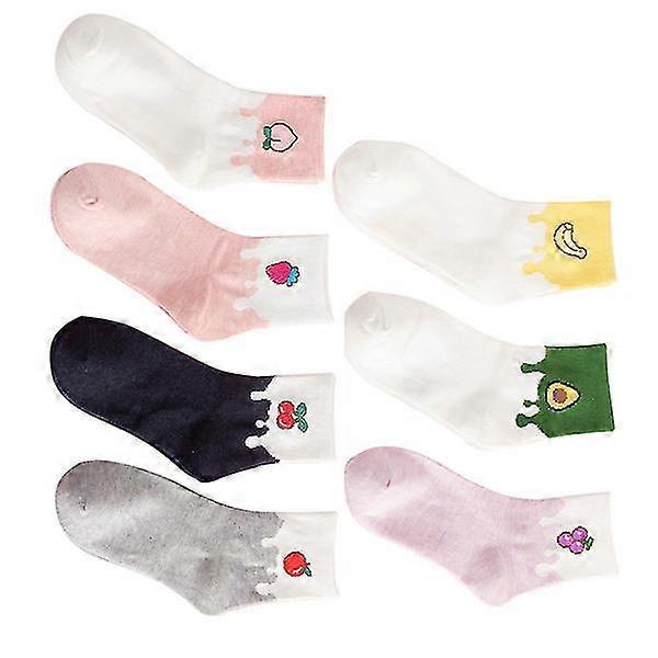 7 Pairs Girls Cotton Anti-Slip Tube Socks Banana Avocado Novelty Pattern