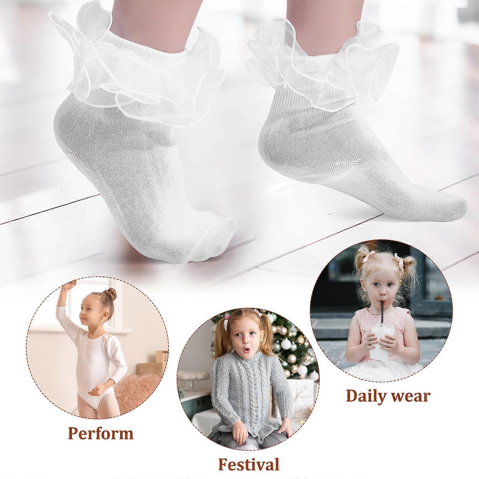 3 Pairs Ruffle Lace Socks for Girls Cute Frilly Bobby Tutu Socks