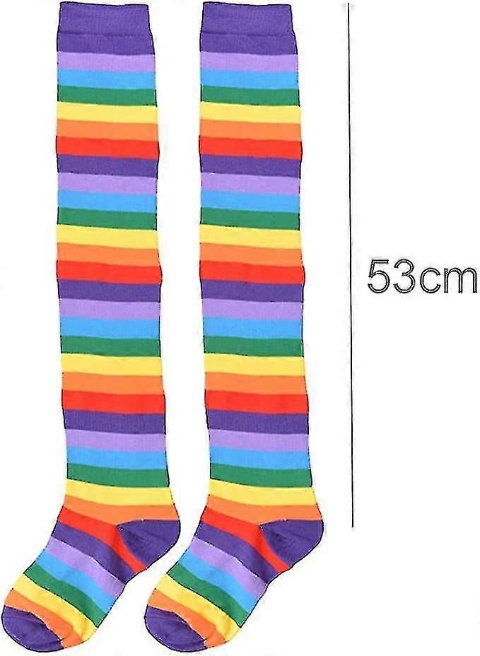 Rainbow Long Tube Socks Colorful Striped High Knee Socks for Women