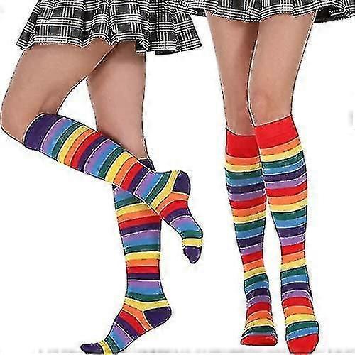 Rainbow Long Tube Socks Colorful Striped High Knee Socks for Women