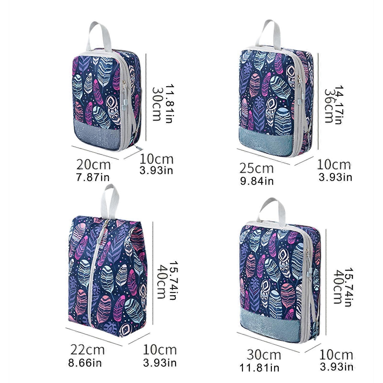 4pcs Travel & Home Packing Cubes with Printed Design for Easy Organization