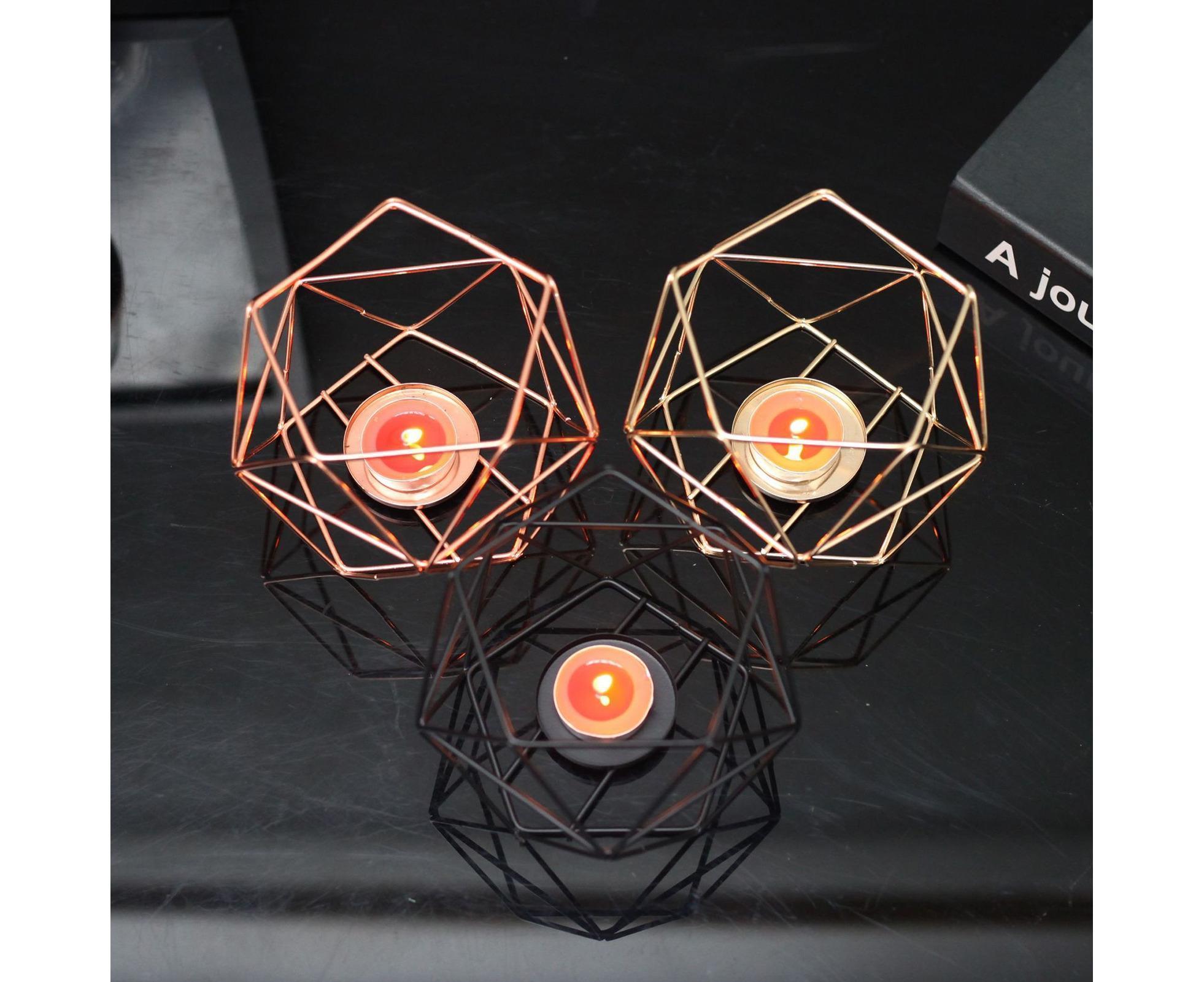 Nordic Style 3D Geometric Wrought Rack Candle Holder Candlestick Home Decoration-Black