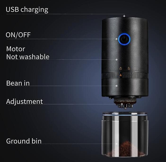 Portable Electric Coffee Grinder Cordless USB Charging Small and Portable Black