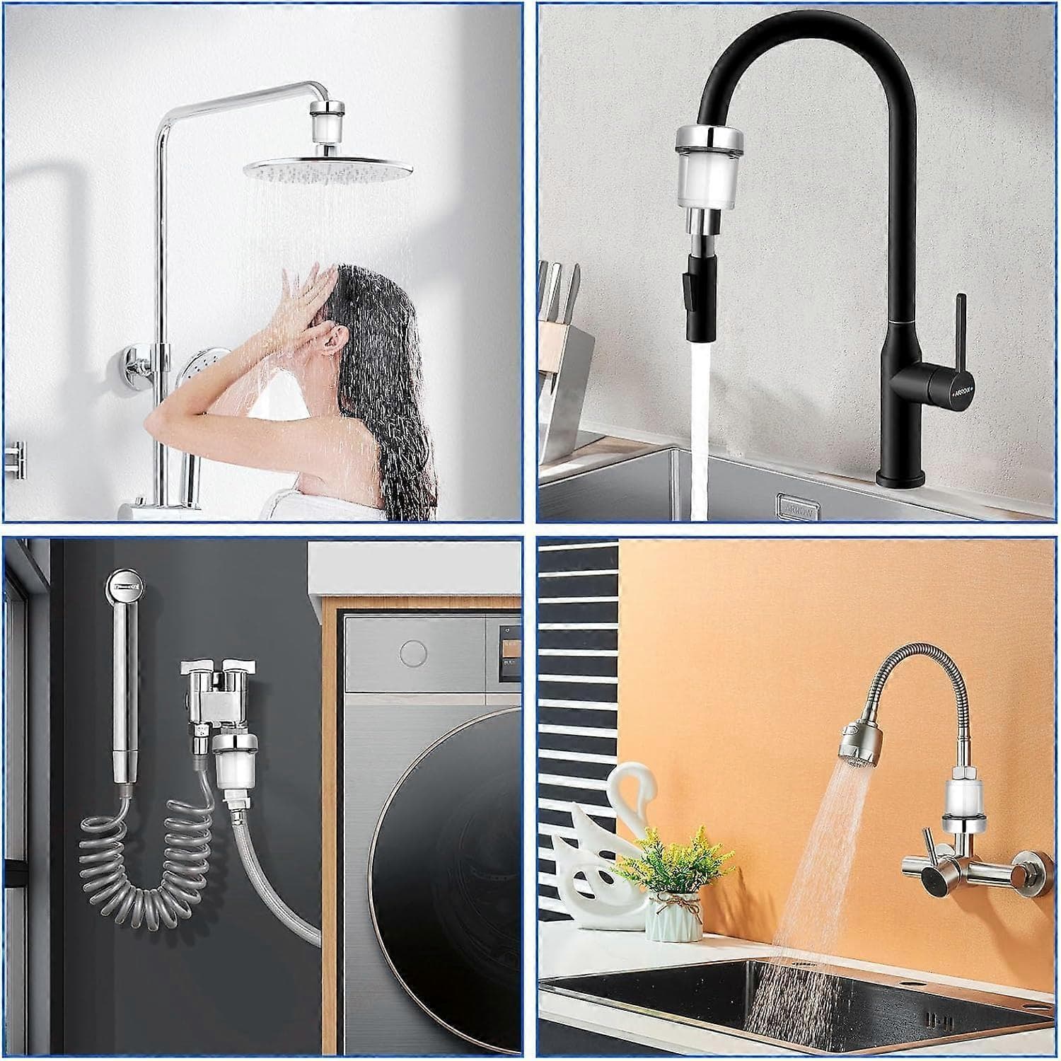 Universal Shower Tap Filter, Anti-Limescale Purifier, Silver Transparent