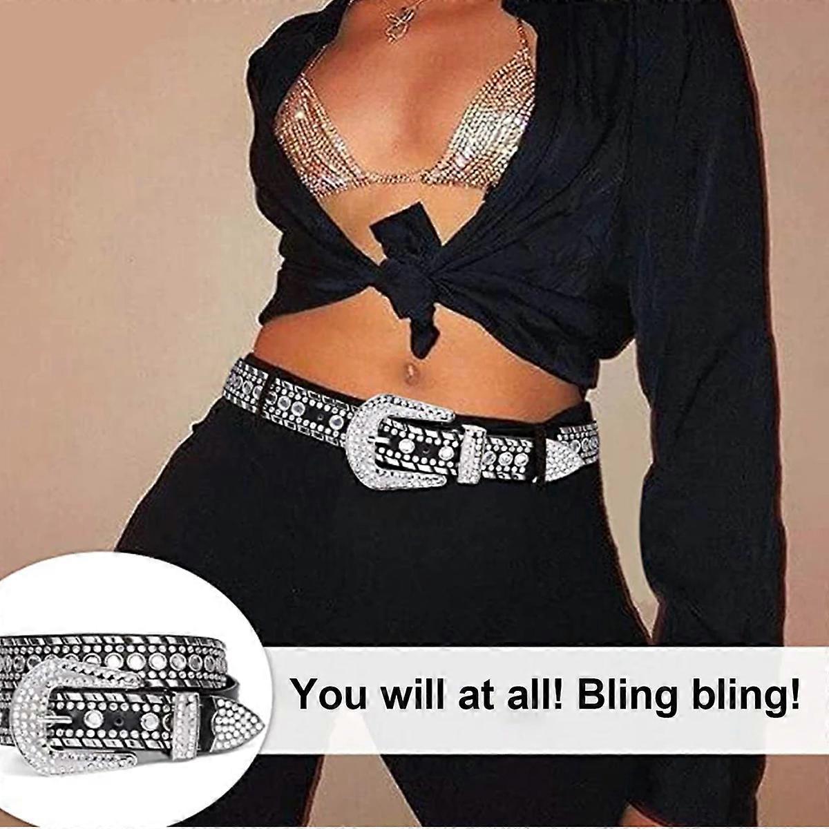Women's Rhinestone Studded Leather Belt for Jeans