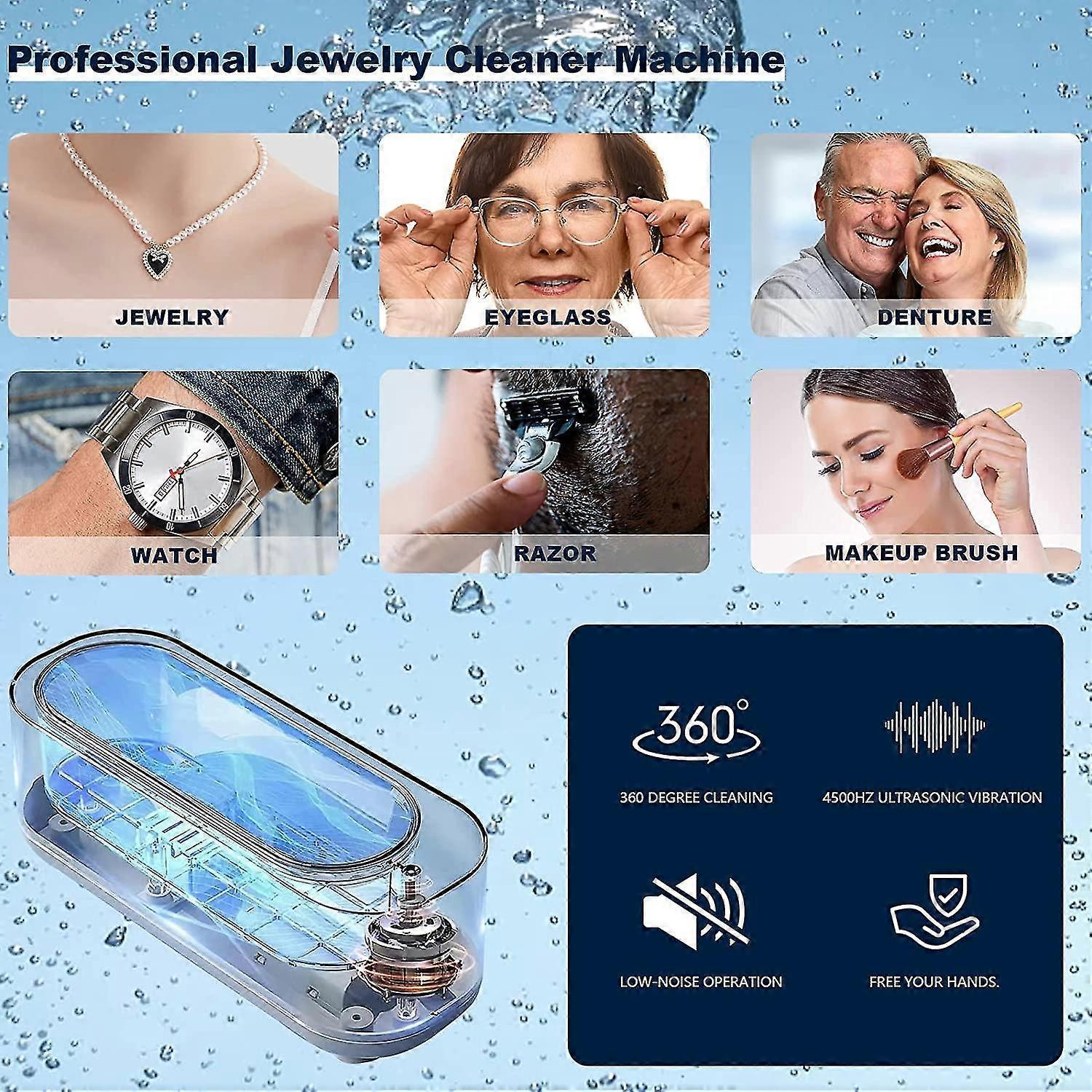 Low-Noise 45kHz Ultrasonic Jewelry Cleaner Machine for Glasses & Retainers