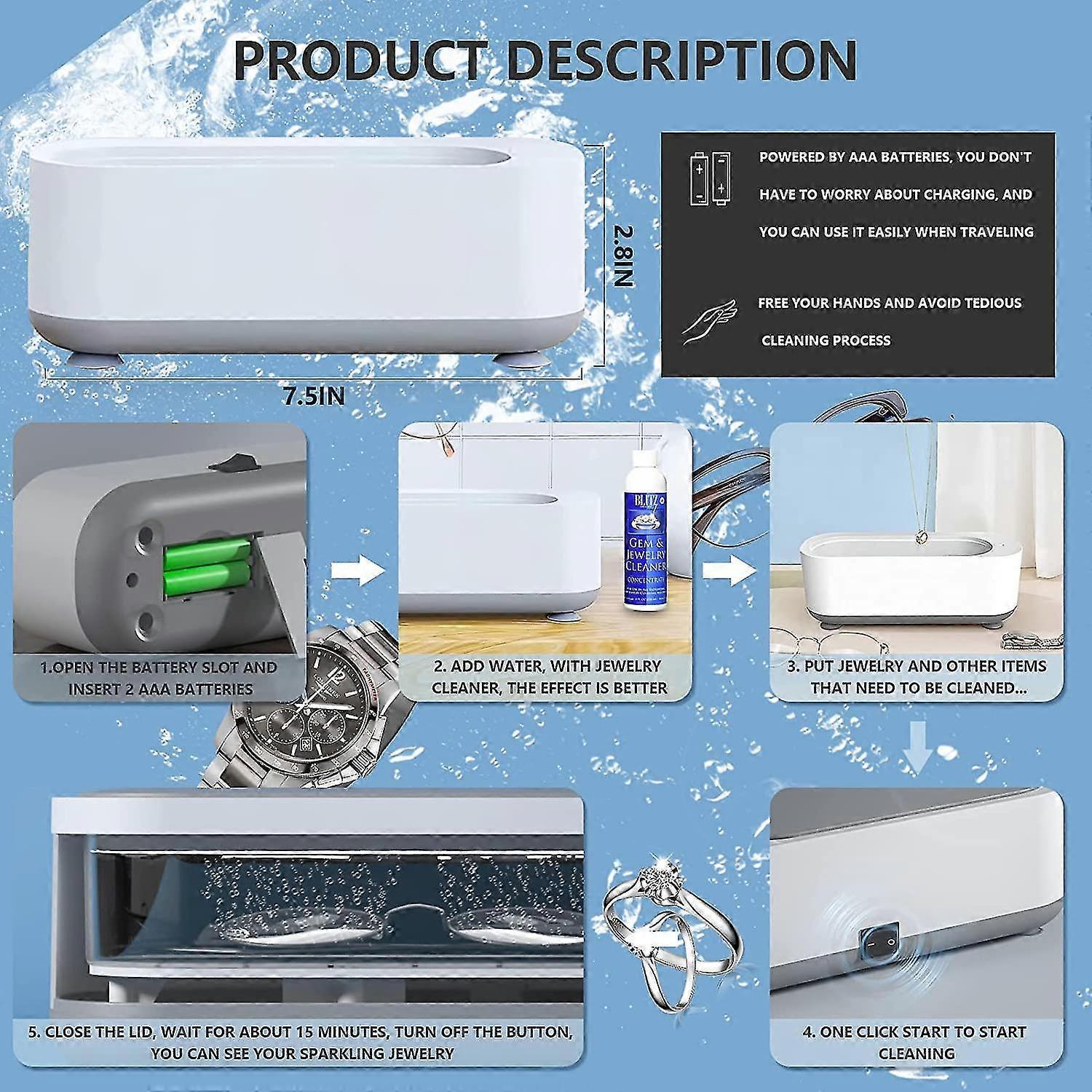 Low-Noise 45kHz Ultrasonic Jewelry Cleaner Machine for Glasses & Retainers