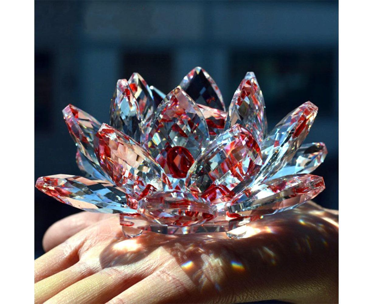 Artificial Quartz Crystal Lotus Flower Figurine Wedding Party Decor Souvenir-White