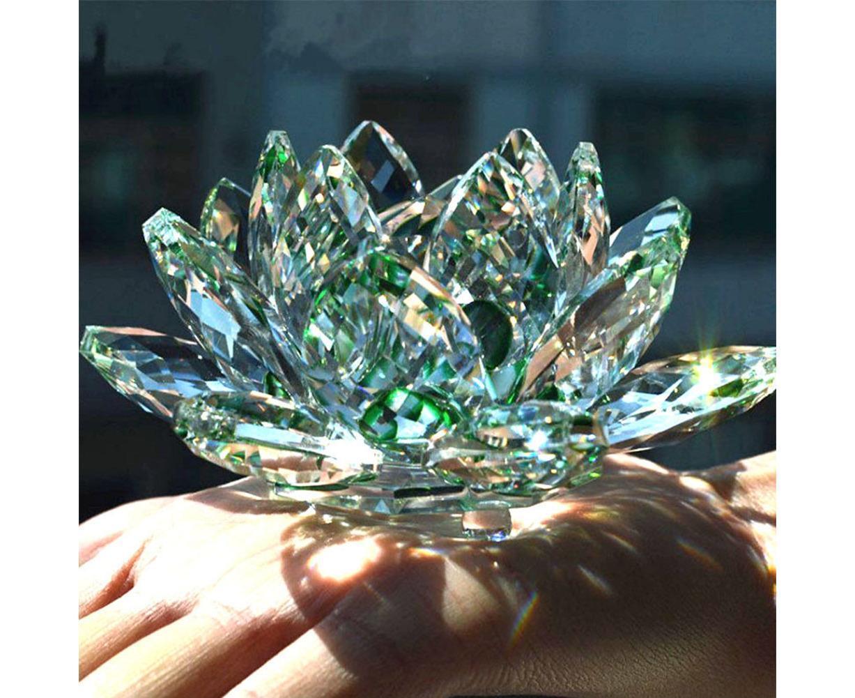 Artificial Quartz Crystal Lotus Flower Figurine Wedding Party Decor Souvenir-White