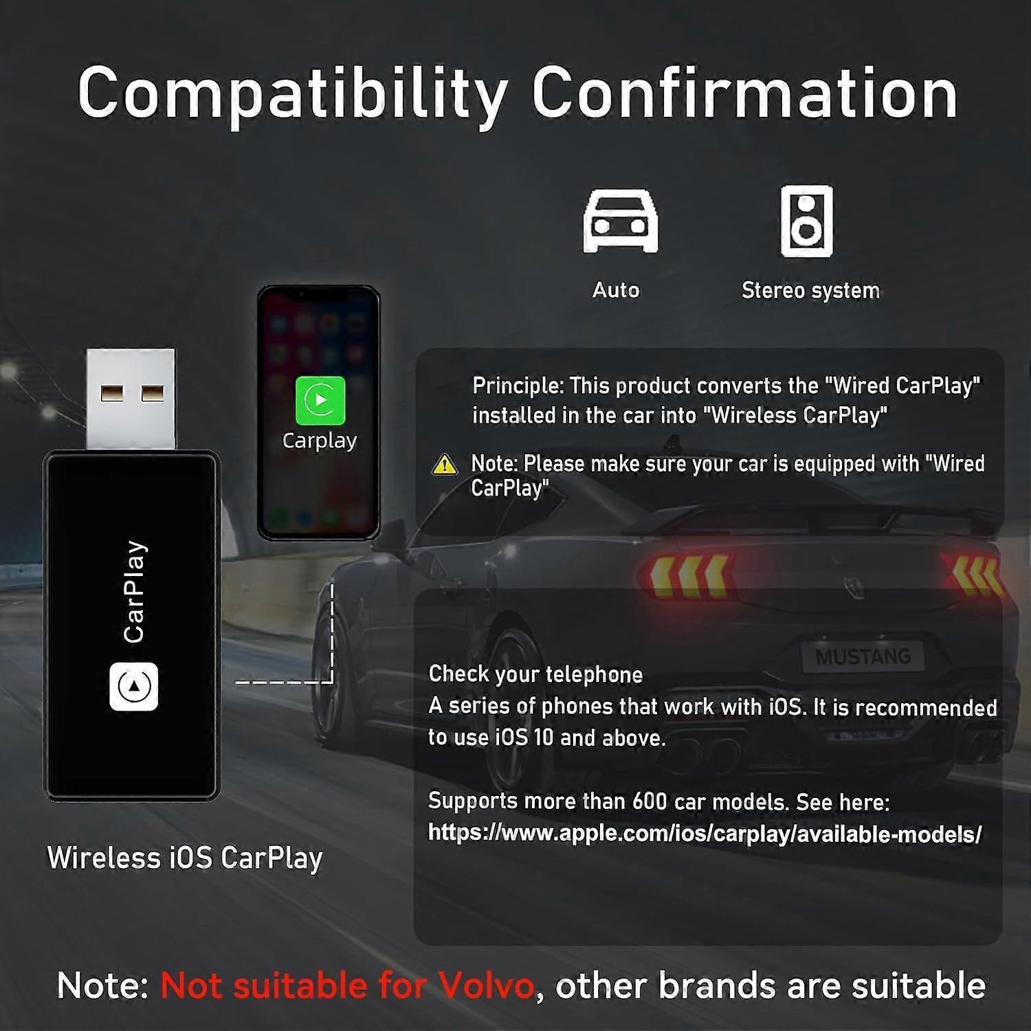 Wireless CarPlay Adapter, Converts Wired to Wireless for iPhone