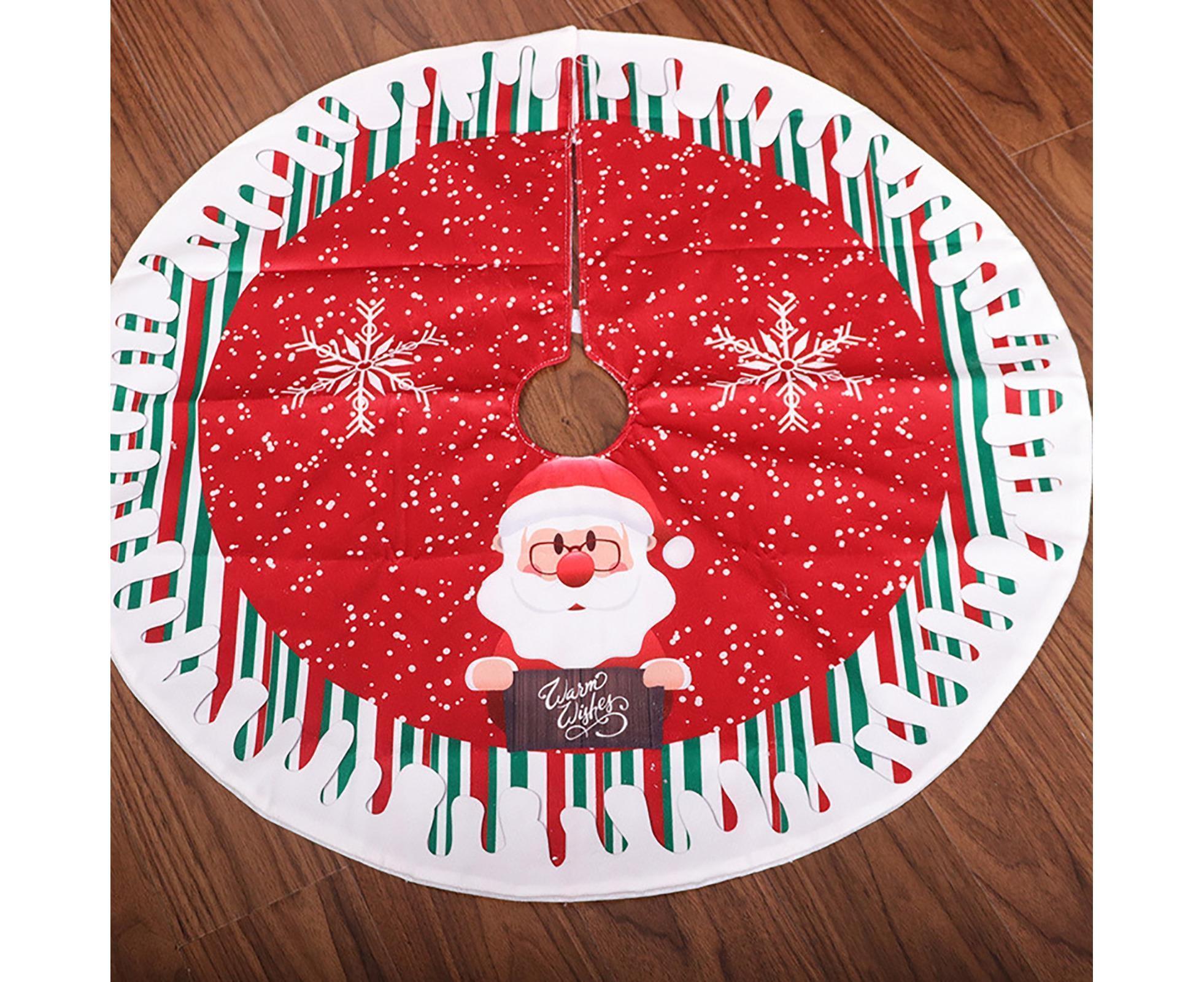 Round Elk/Santa/Snowman Print Xmas Tree Skirt Cover Floor Carpet Christmas Decor-B