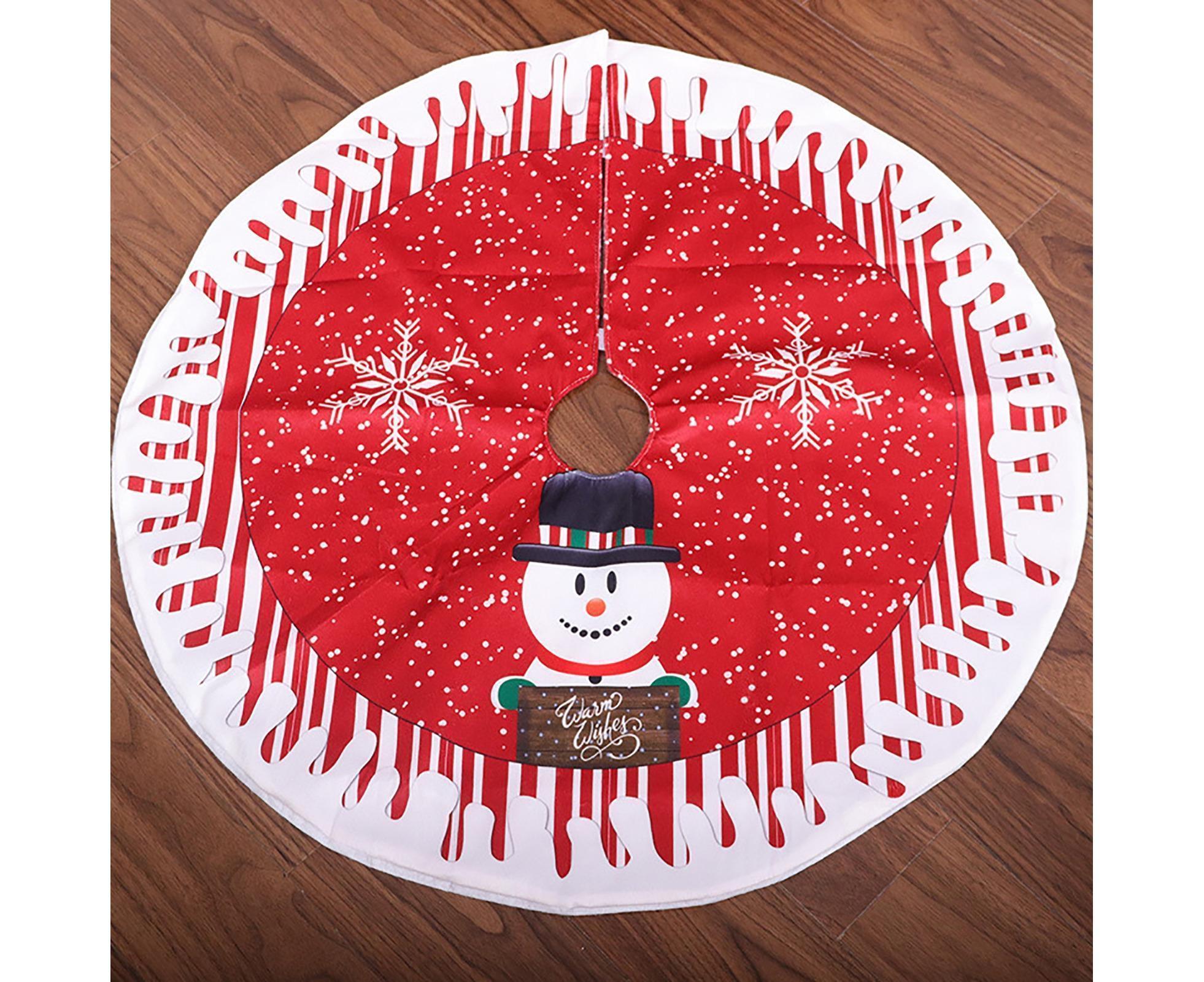 Round Elk/Santa/Snowman Print Xmas Tree Skirt Cover Floor Carpet Christmas Decor-B