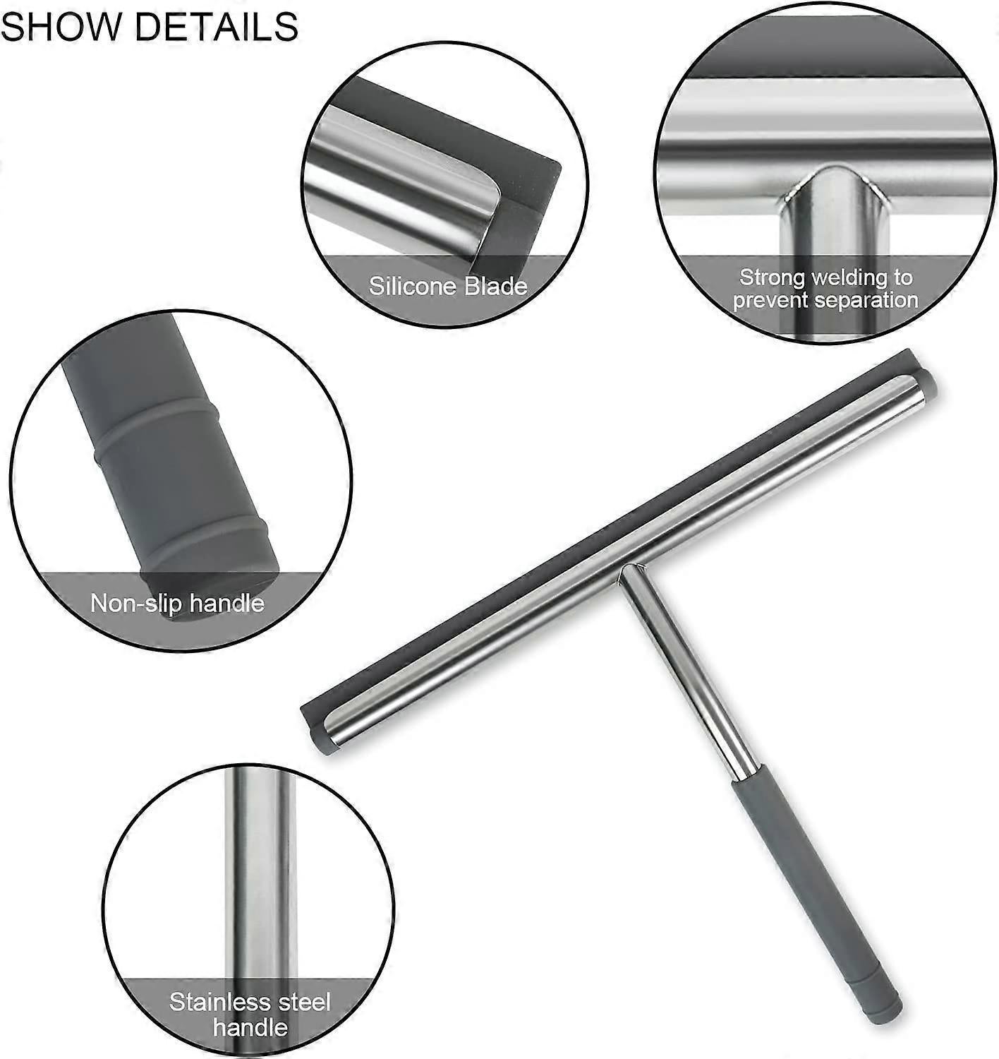 Stainless Steel Silicone Shower Squeegee, Glass Cleaning Tool