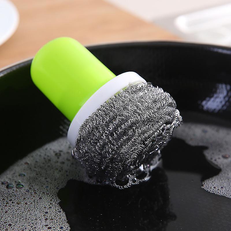 3Pcs Stainless Steel Scourer with Handle Reusable Pot Cleaning Brush Set
